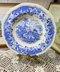 Wood & Sons Seaforth Blue and White Rimmed Soup Bowl, featuring a transferware design of oriental parks and lakes