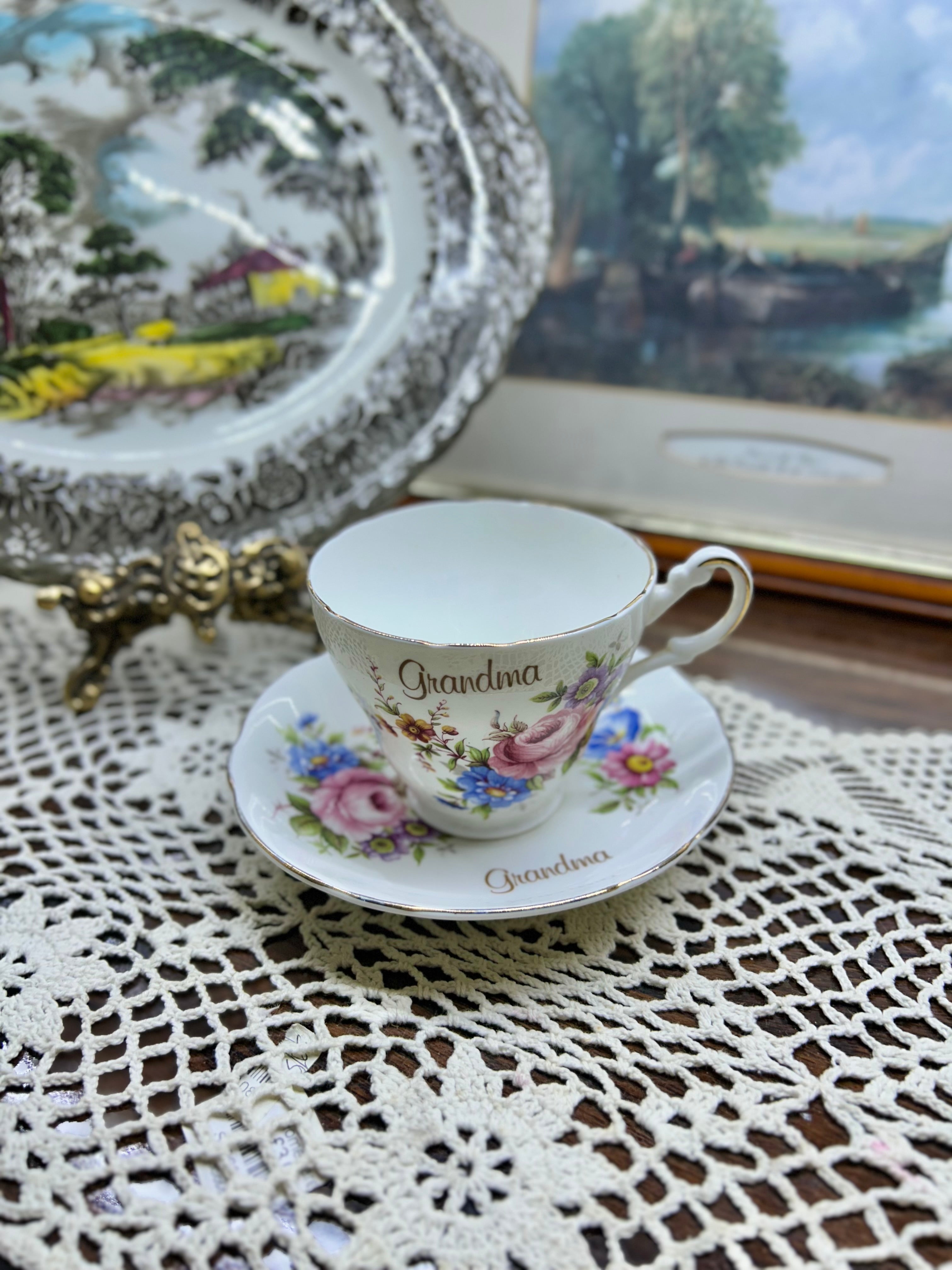 Vintage Argyle “Grandma” Teacup and Saucer Bone China — England