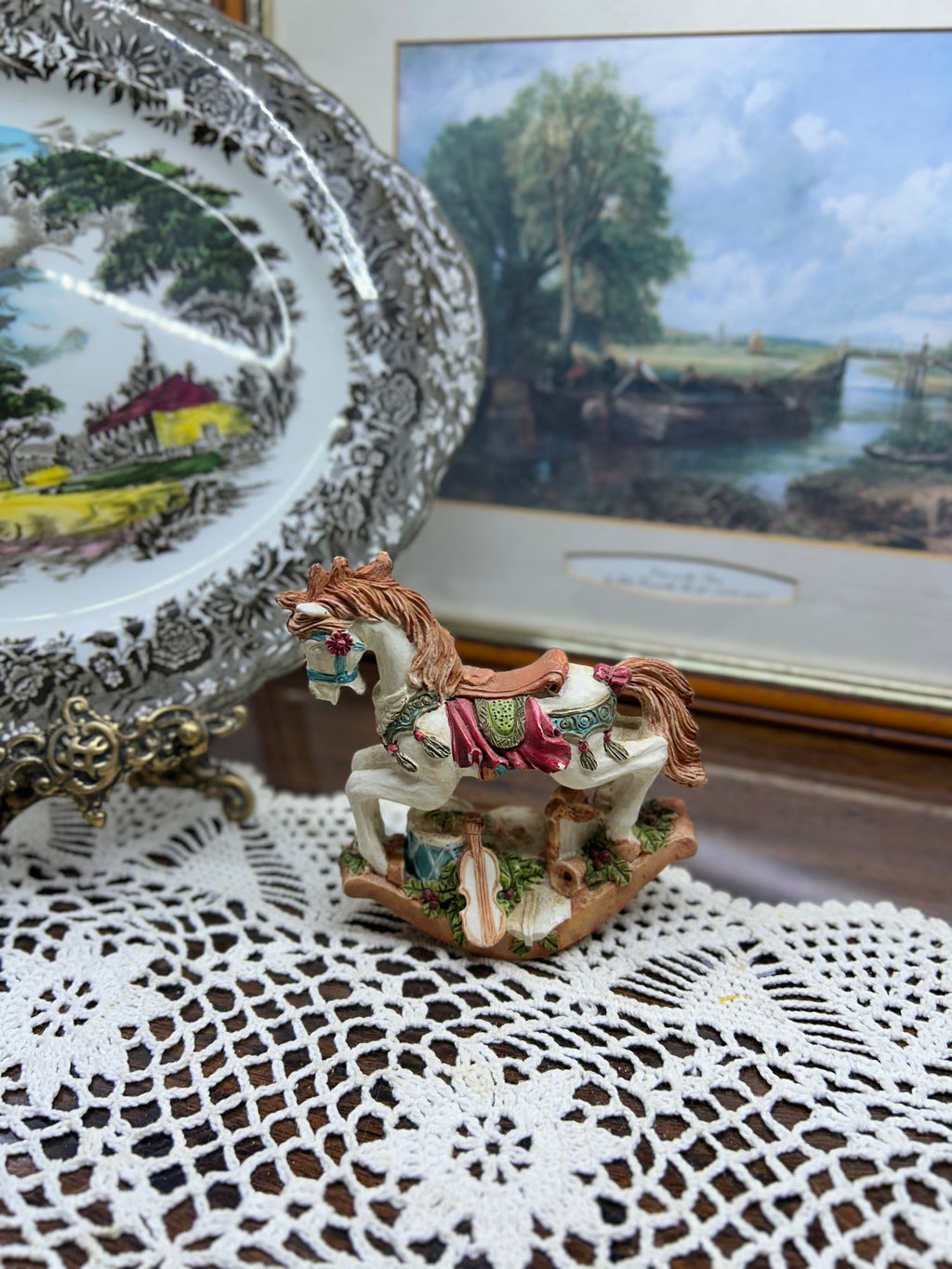 Vintage hand painted rocking horse ornament