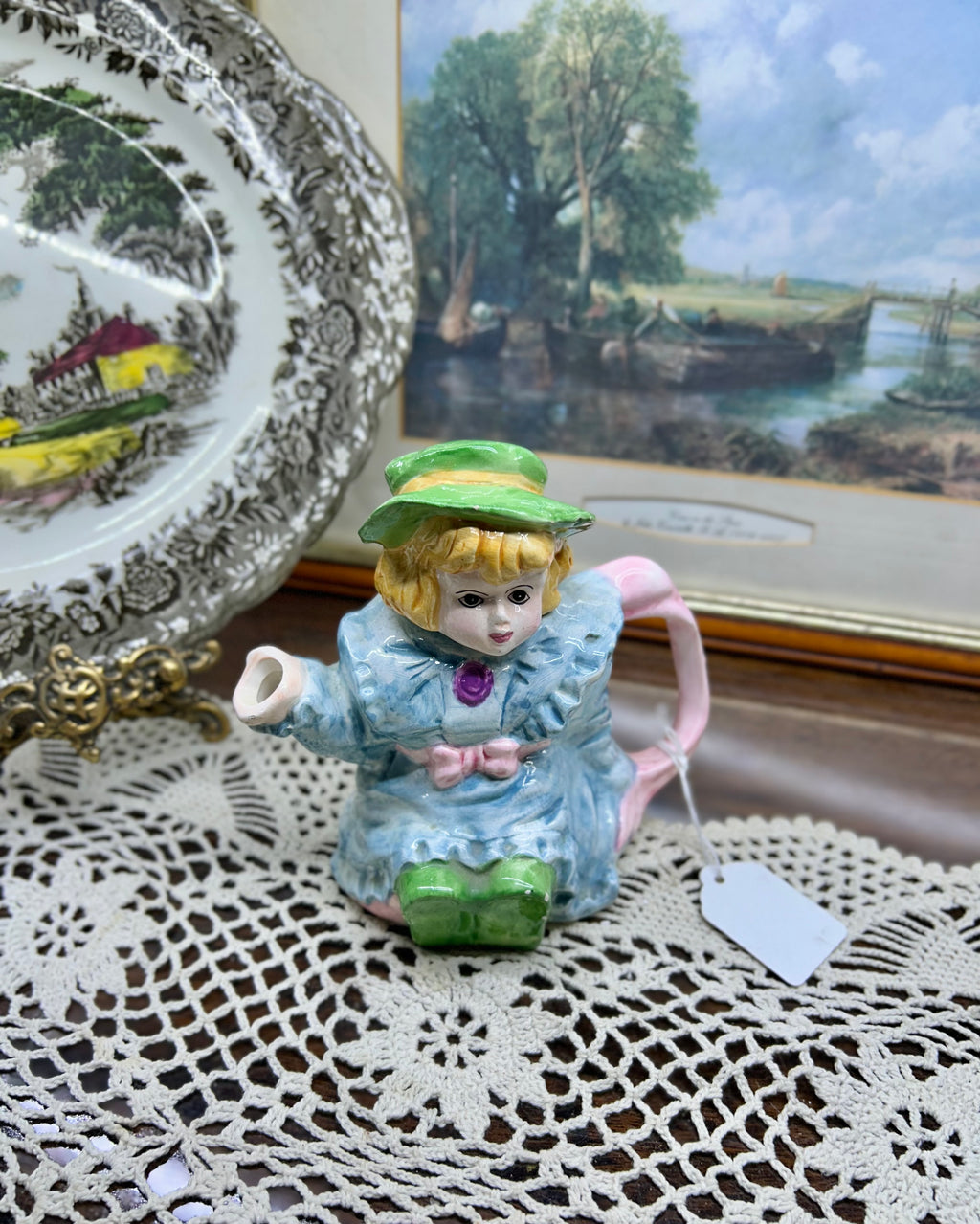 Vintage decorative hand-painted novelty figurine teapot