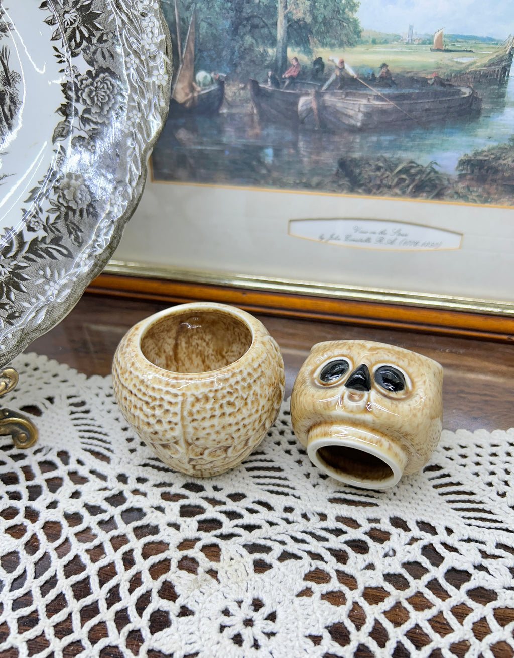 Decorative porcelain owl shaped mini jar — England 4”