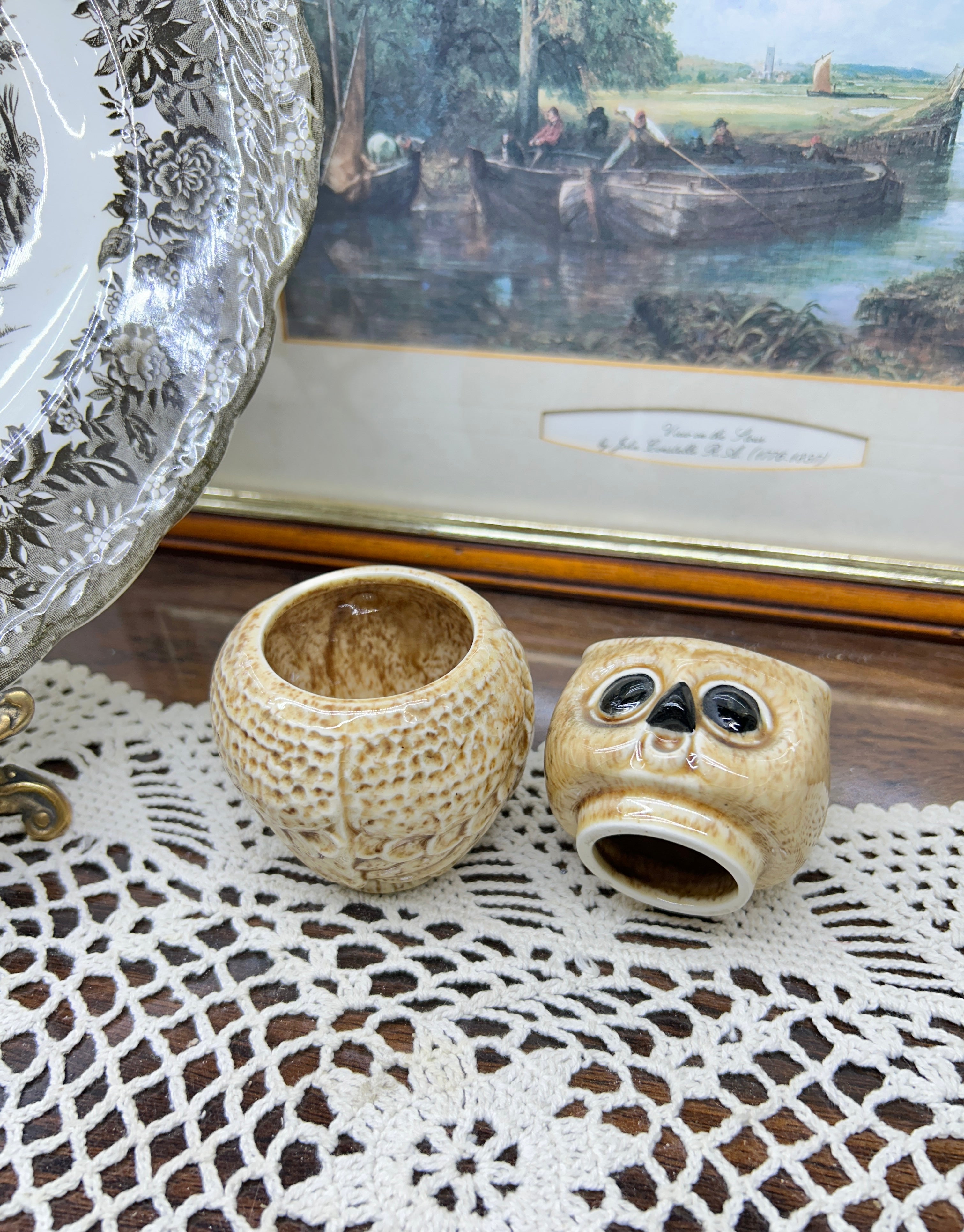 Decorative porcelain owl shaped mini jar — England 4”