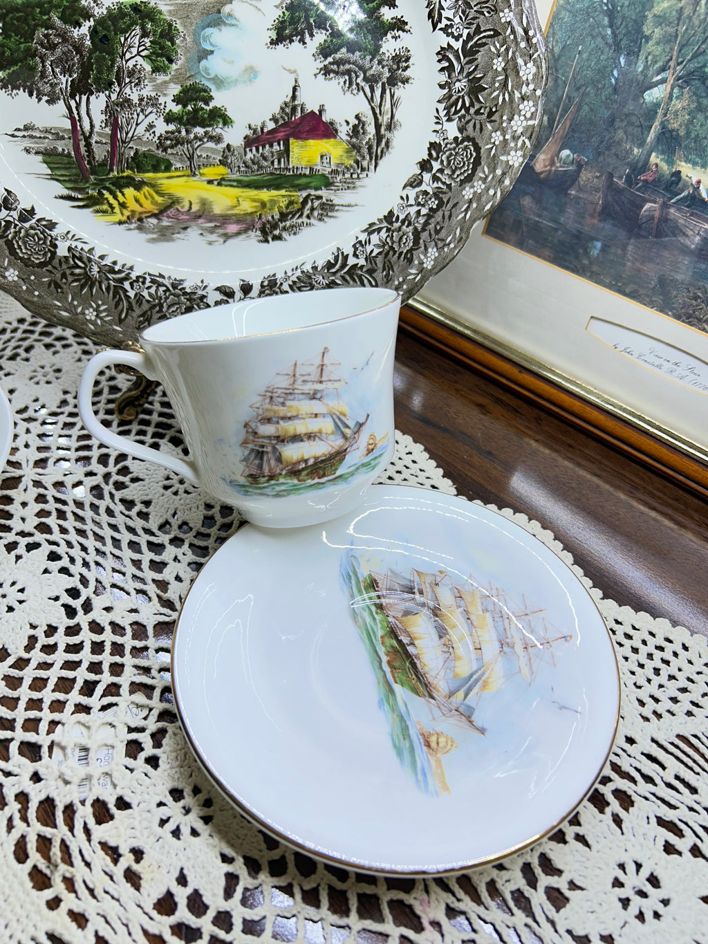 Vintage Elizabethan “sailing ship” large teacup and saucer set — England