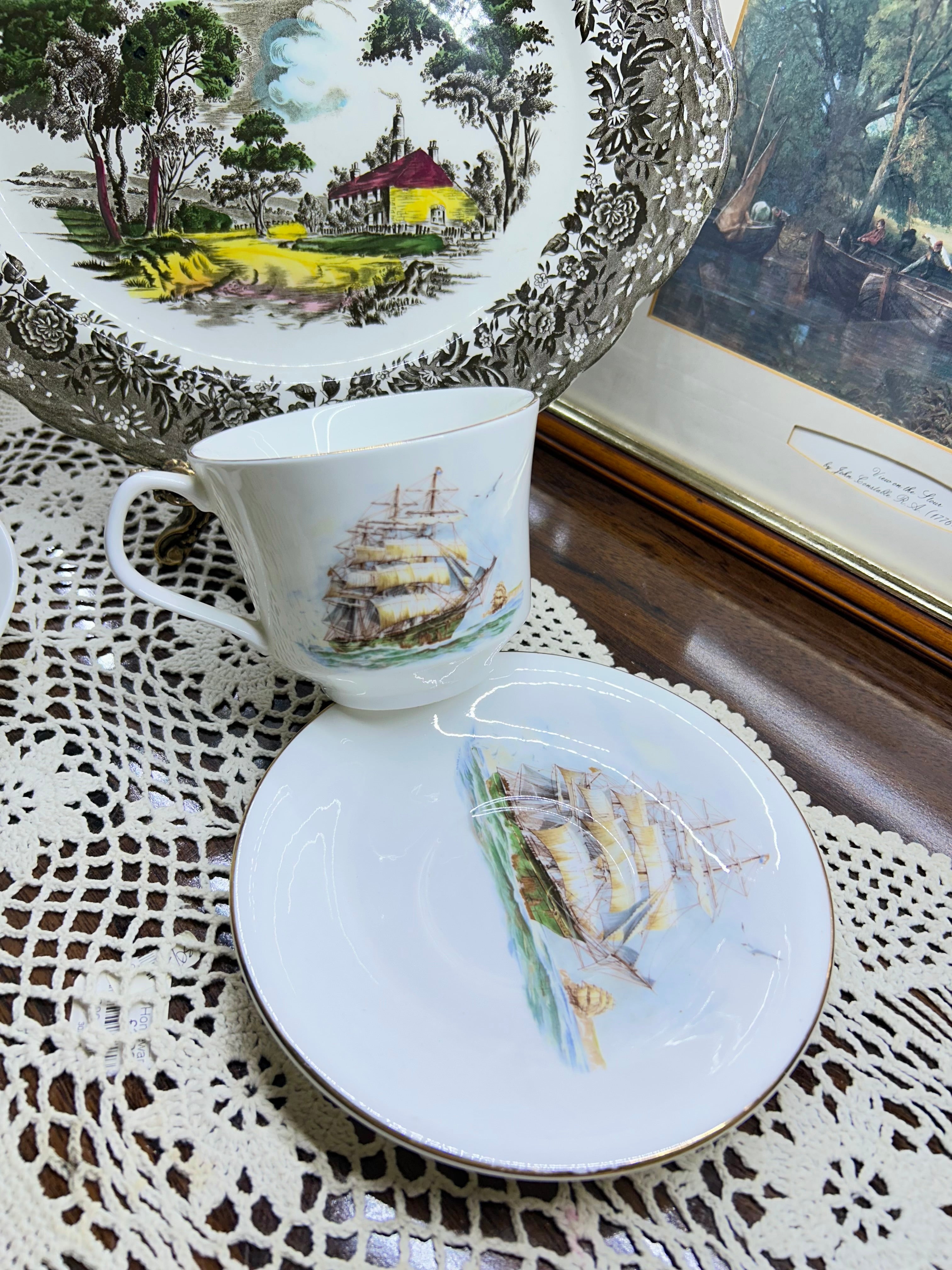 Vintage Elizabethan “sailing ship” large teacup and saucer set — England