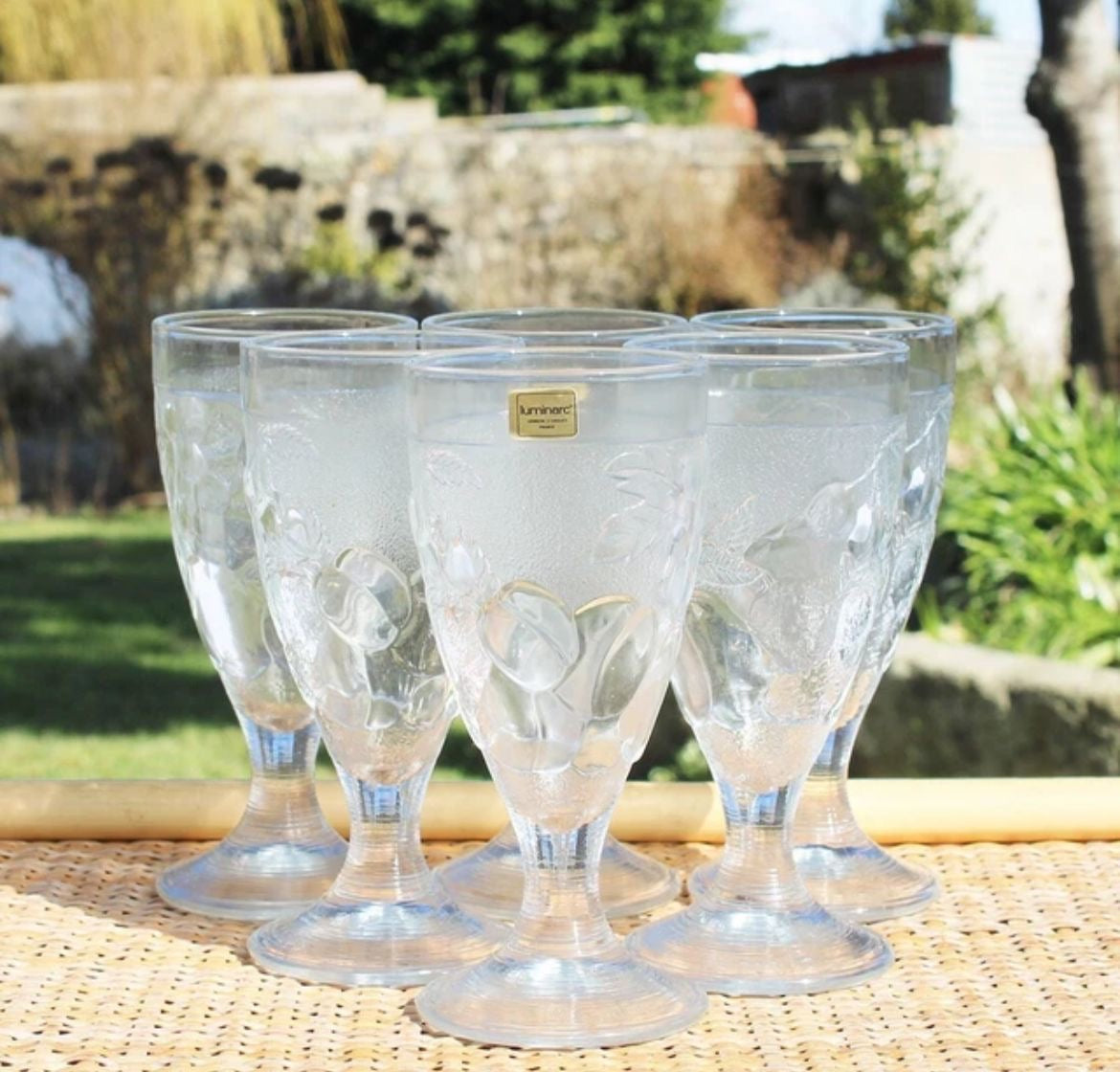 Arcoroc French Gourmande water goblets with fruit embossed glasses — SET OF 11