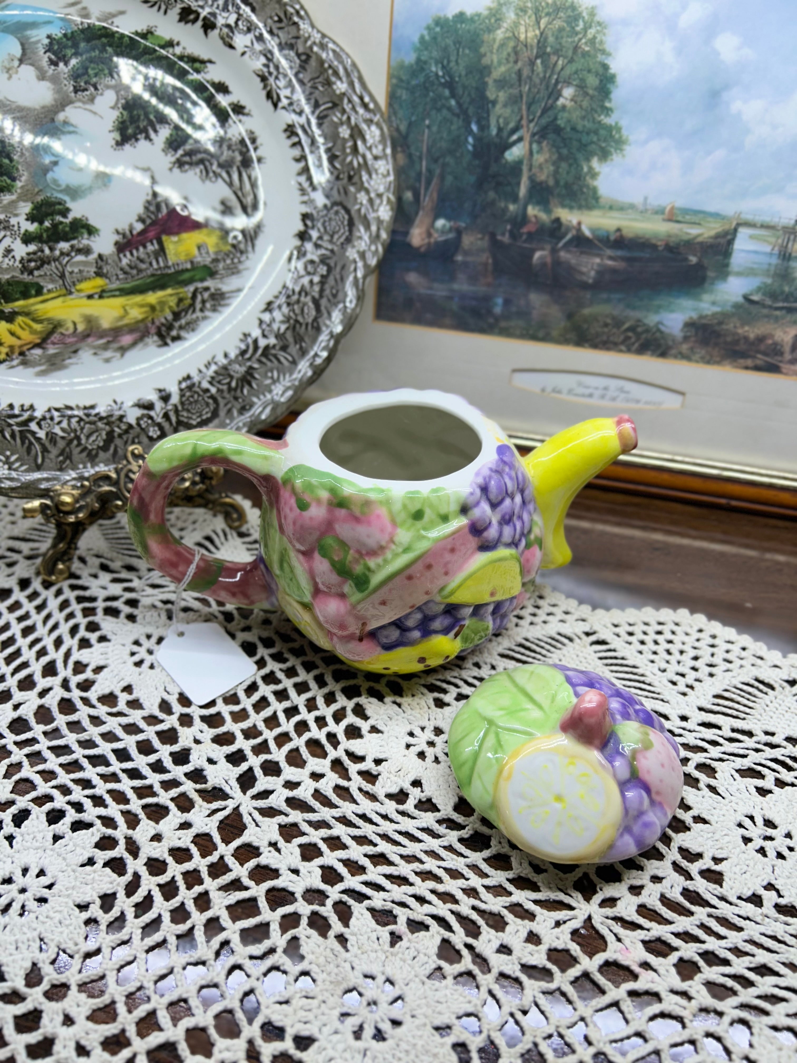 Vintage handpainted 3D Otagiri Fruit Basket teapot