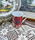 Vibrant red poppy design tea mug — ceramic