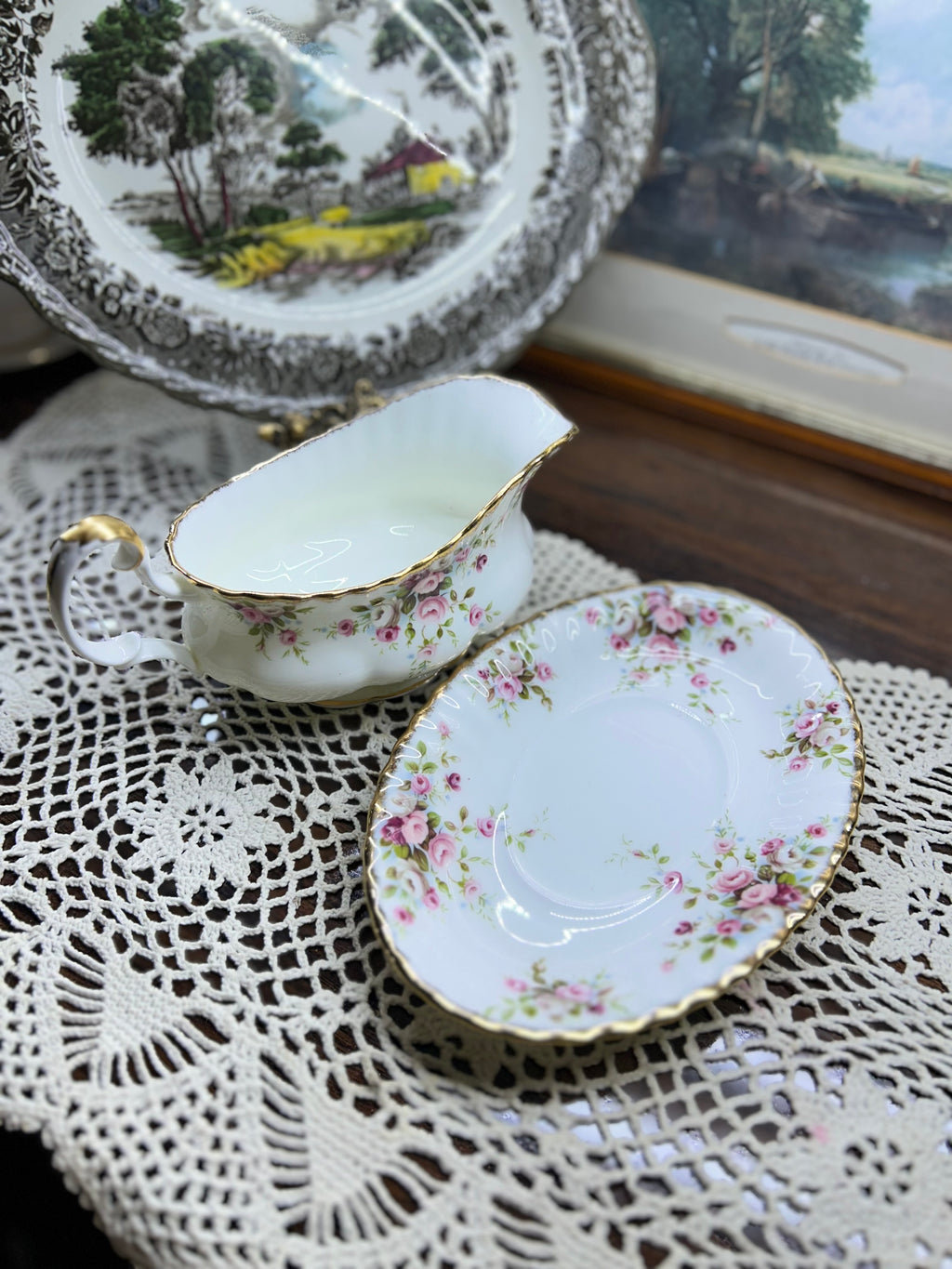 Royal Albert “cottage garden” gravy boat with saucer