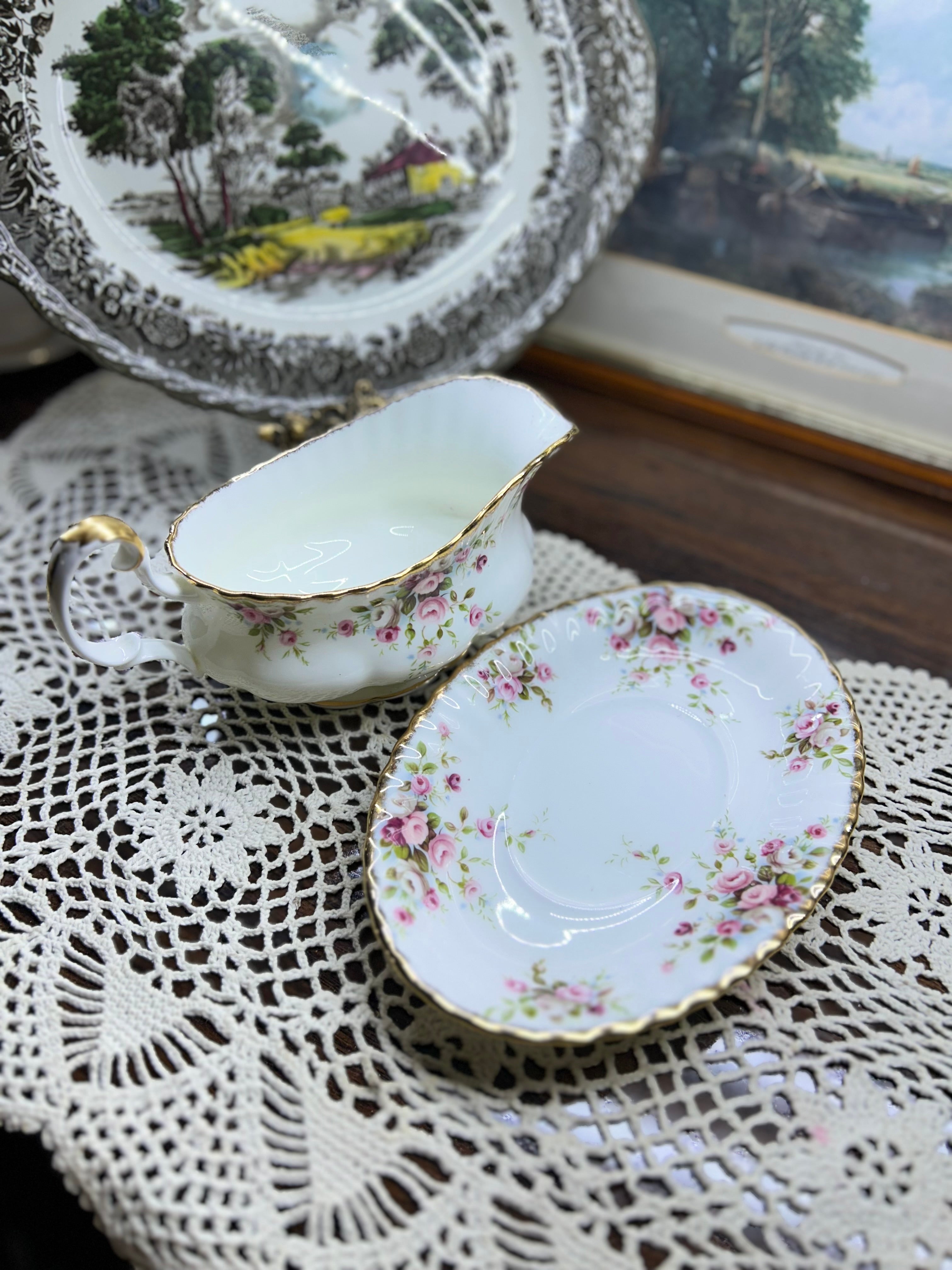 Royal Albert “cottage garden” gravy boat with saucer