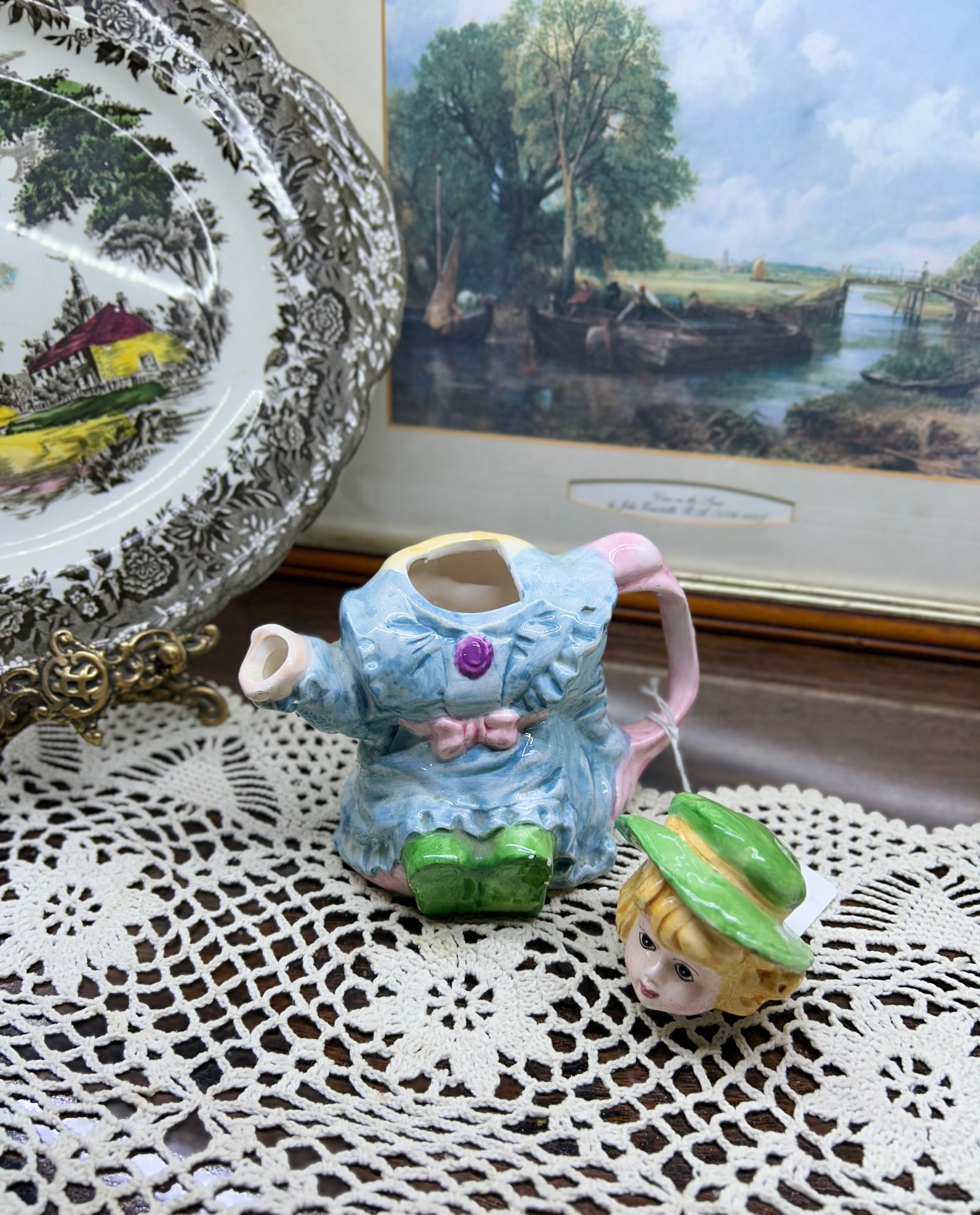Vintage decorative hand-painted novelty figurine teapot