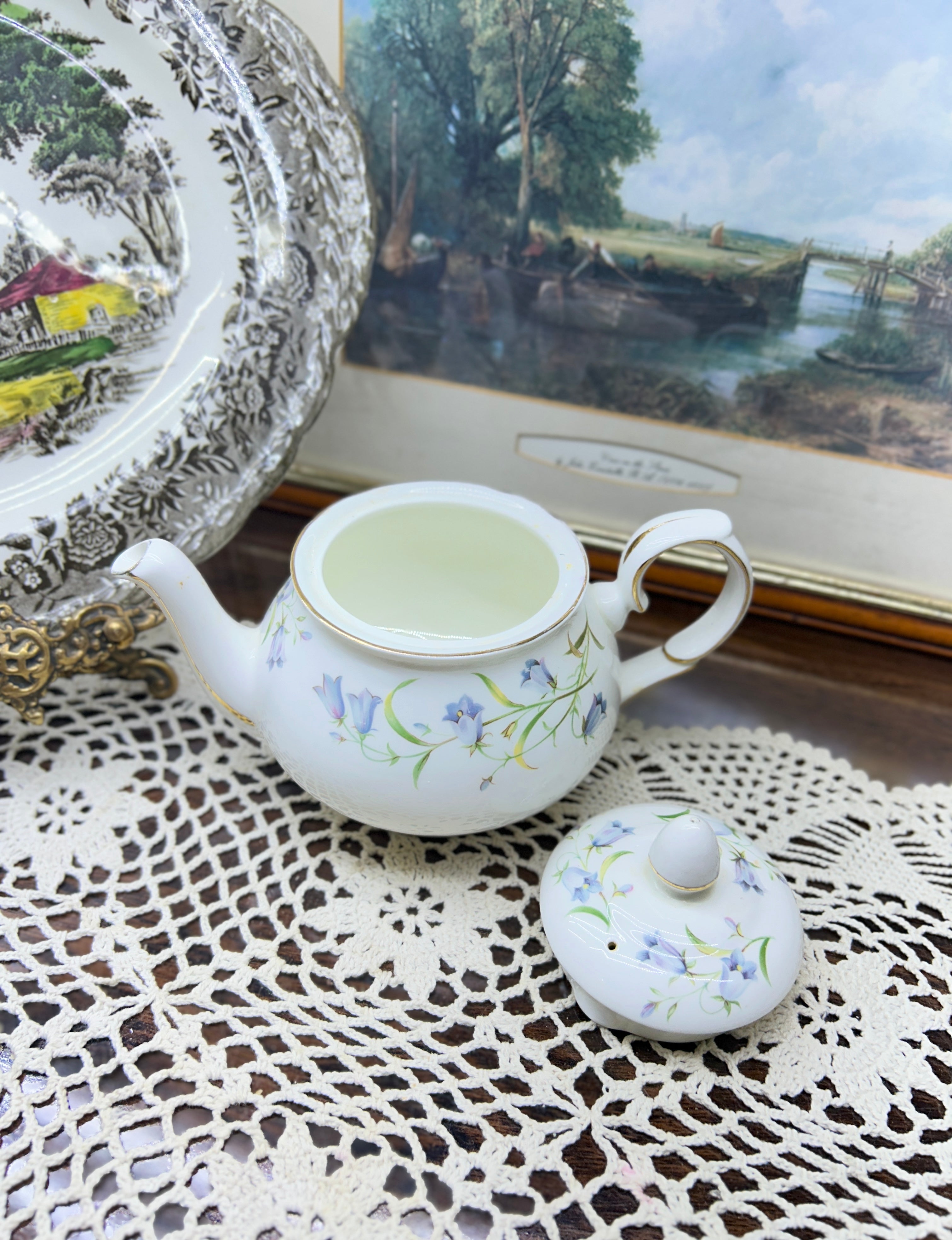 Vintage DUCHESS HAREBELL TEAPOT with gold rim l Fine Bone China
