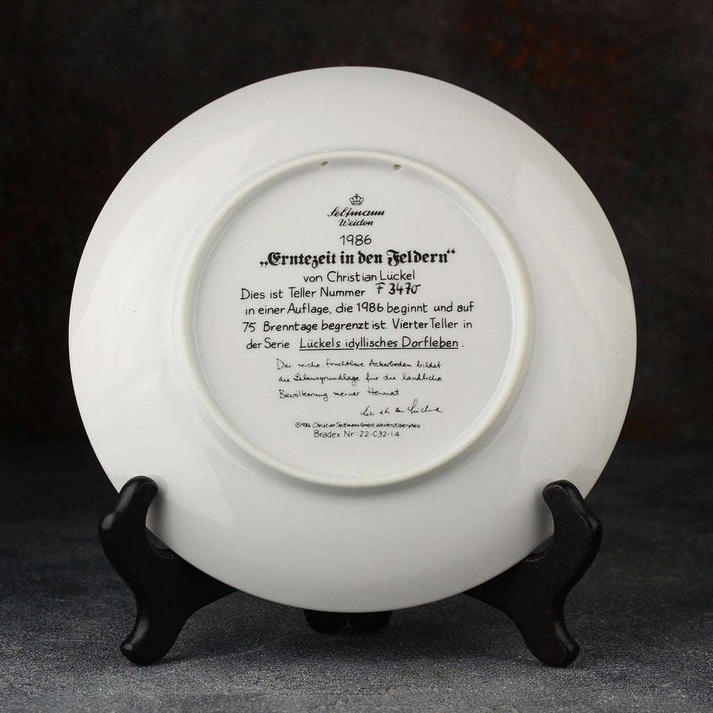 "In the Fields at Harvest Time" — Vintage 7” collector’s plate from Lückel’s Idyllic Village Life (Seltmann Weiden, 1987)