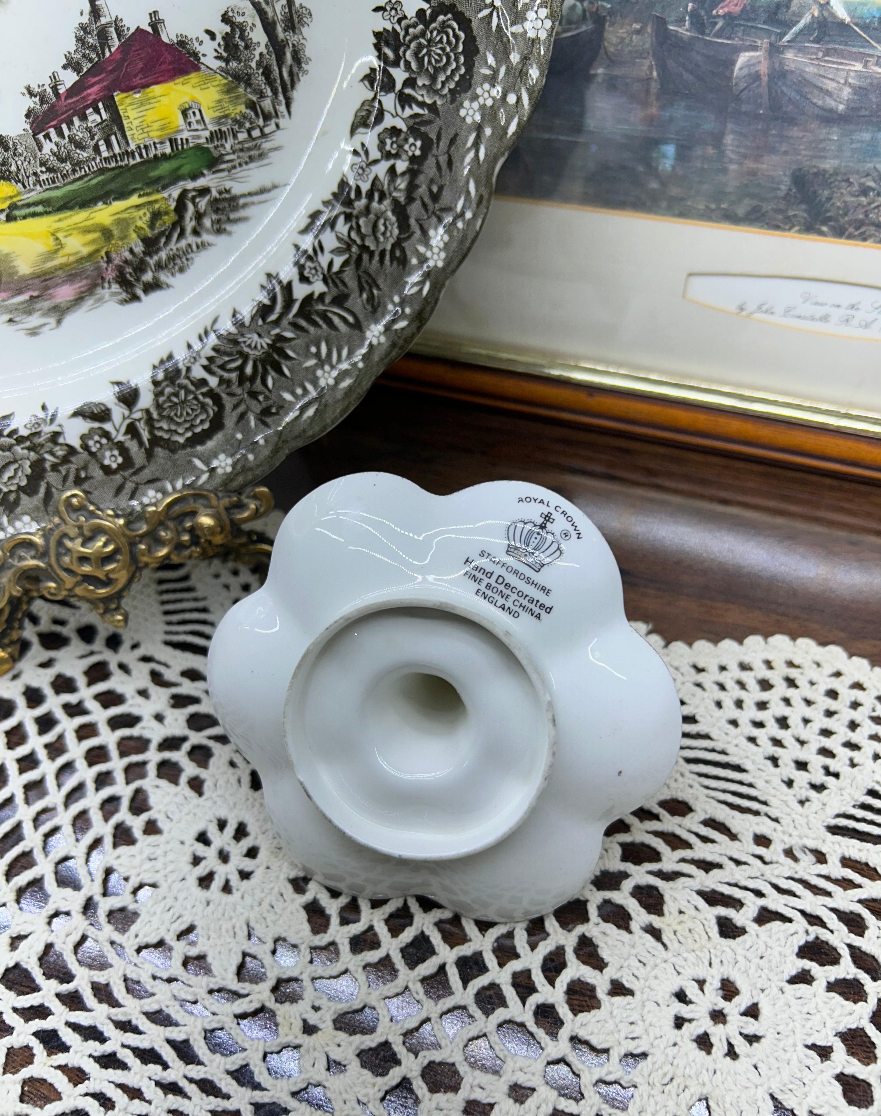 vintage Ashleydale England ring dish featuring a delicate floral design