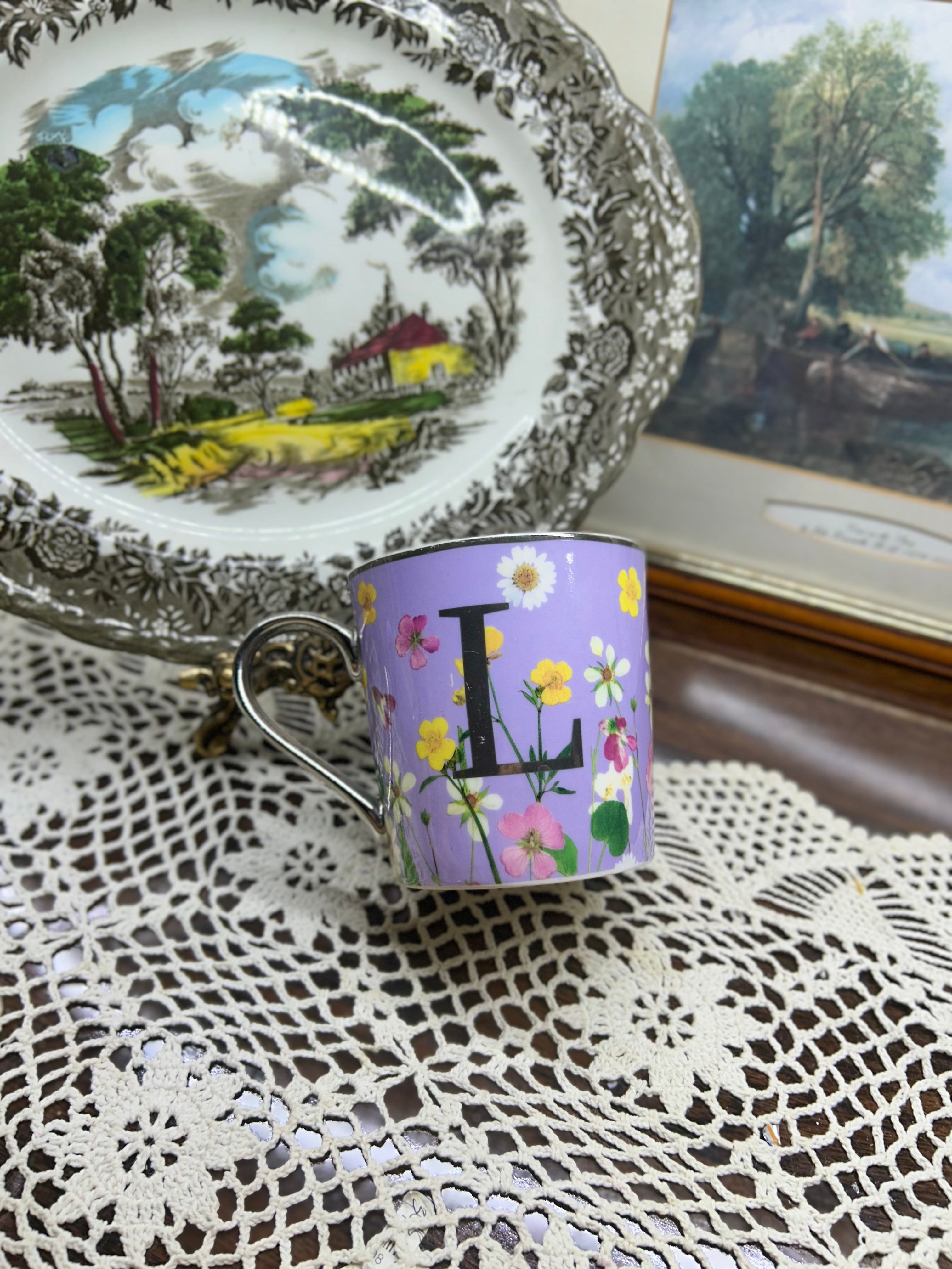 Floral ceramic initial “L” mug