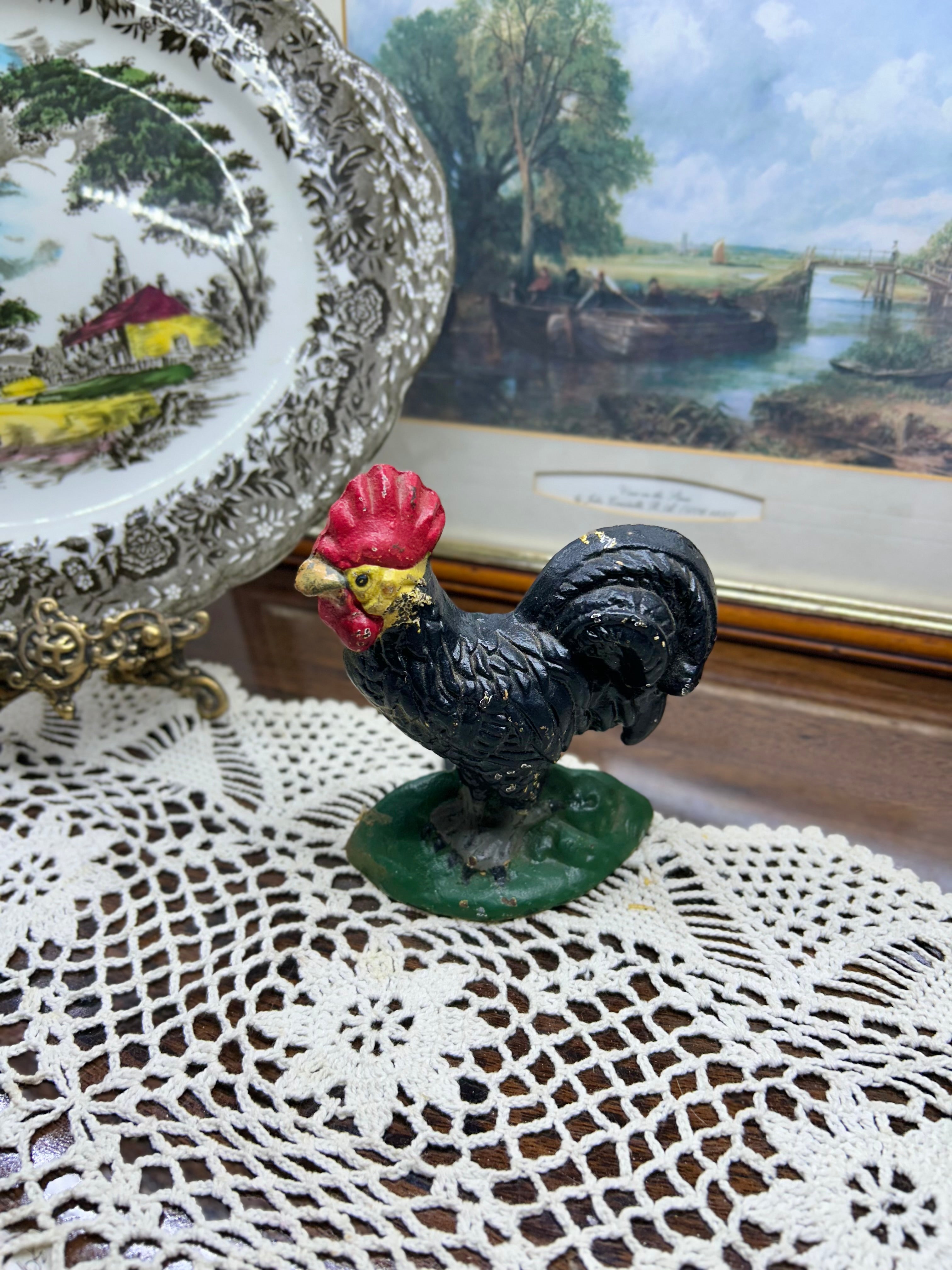 vintage-style cast iron rooster figurine