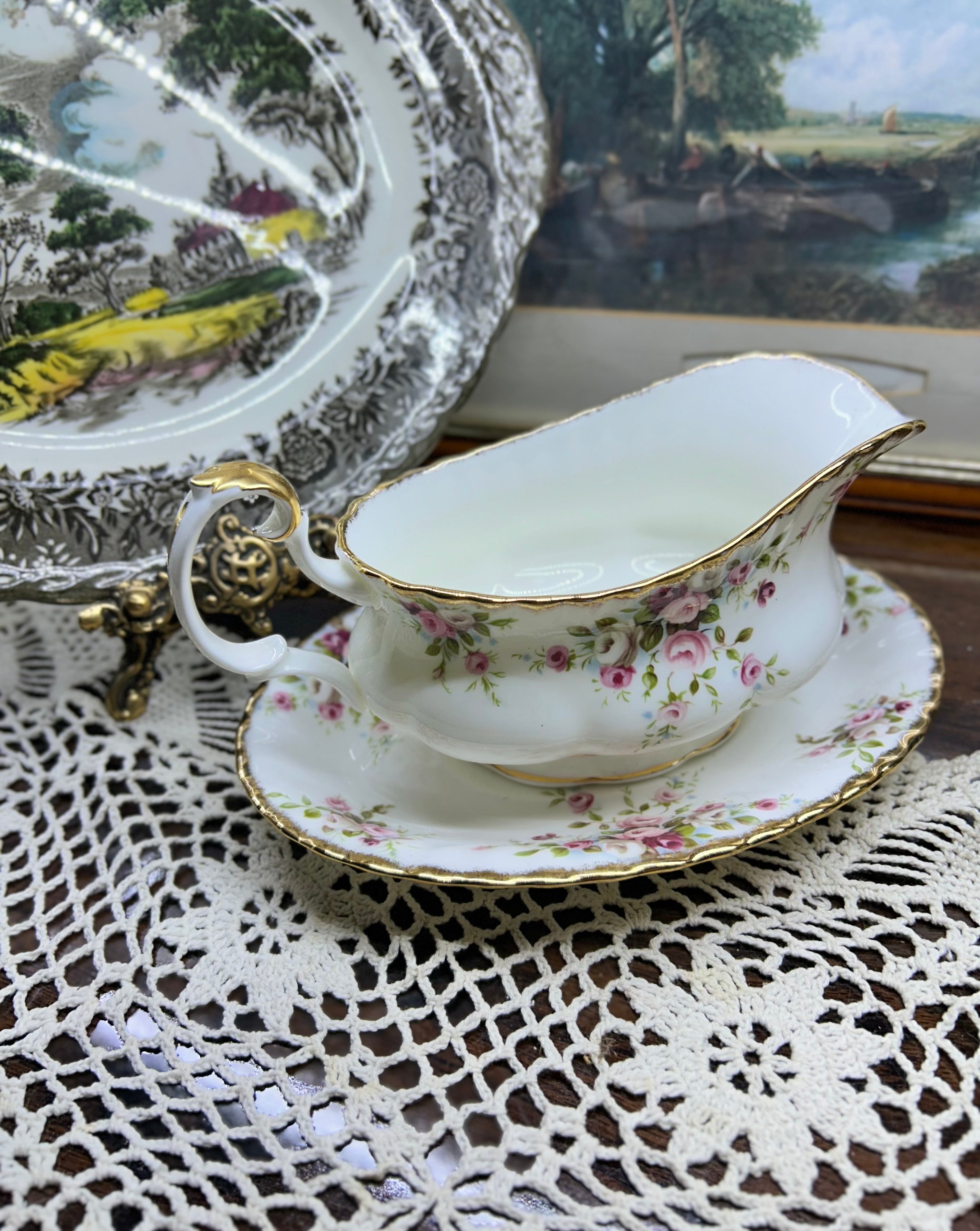 Royal Albert “cottage garden” gravy boat with saucer