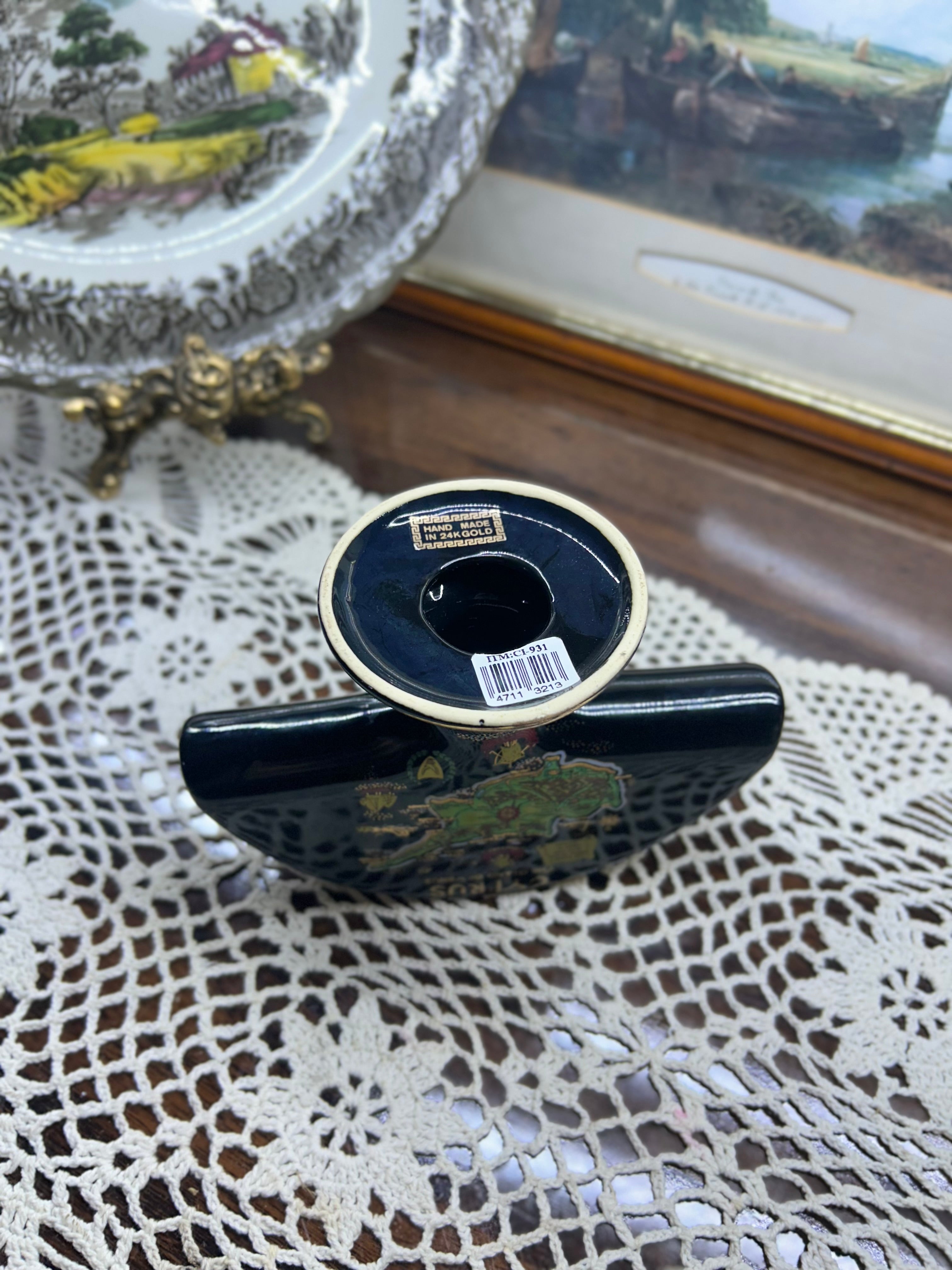 Vintage Stamped Hand Made in GREECE Black 24K Gold Decor CUPRUS Napkin Holder