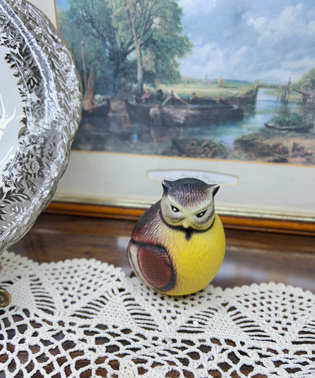 Vintage porcelain hand painted owl figurine 5”