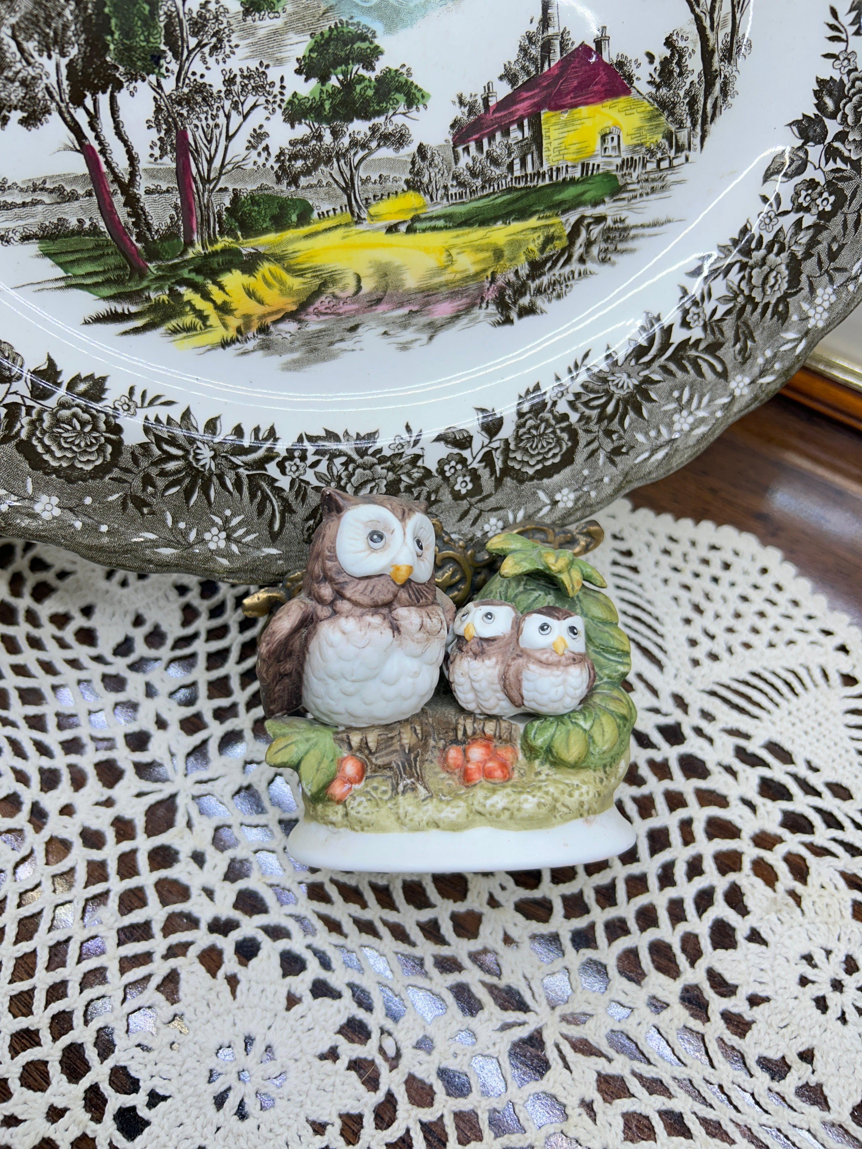 Vintage porcelain hand-painted owl figurine