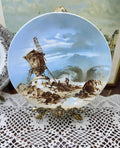 Vintage Dutch scenery hand-painted wall plate with a scene of a rustic windmill landscape 8”