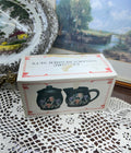 Glossy set of creamer & sugar pot adorned with ink iris floral designs — England