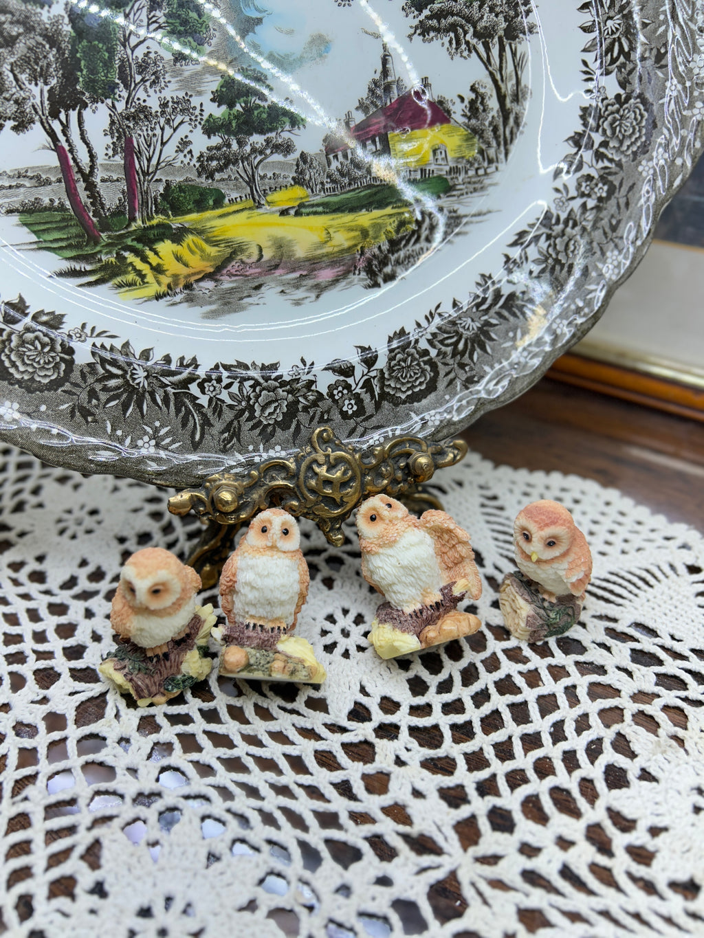 Vintage resin  hand-painted owl figurine — four