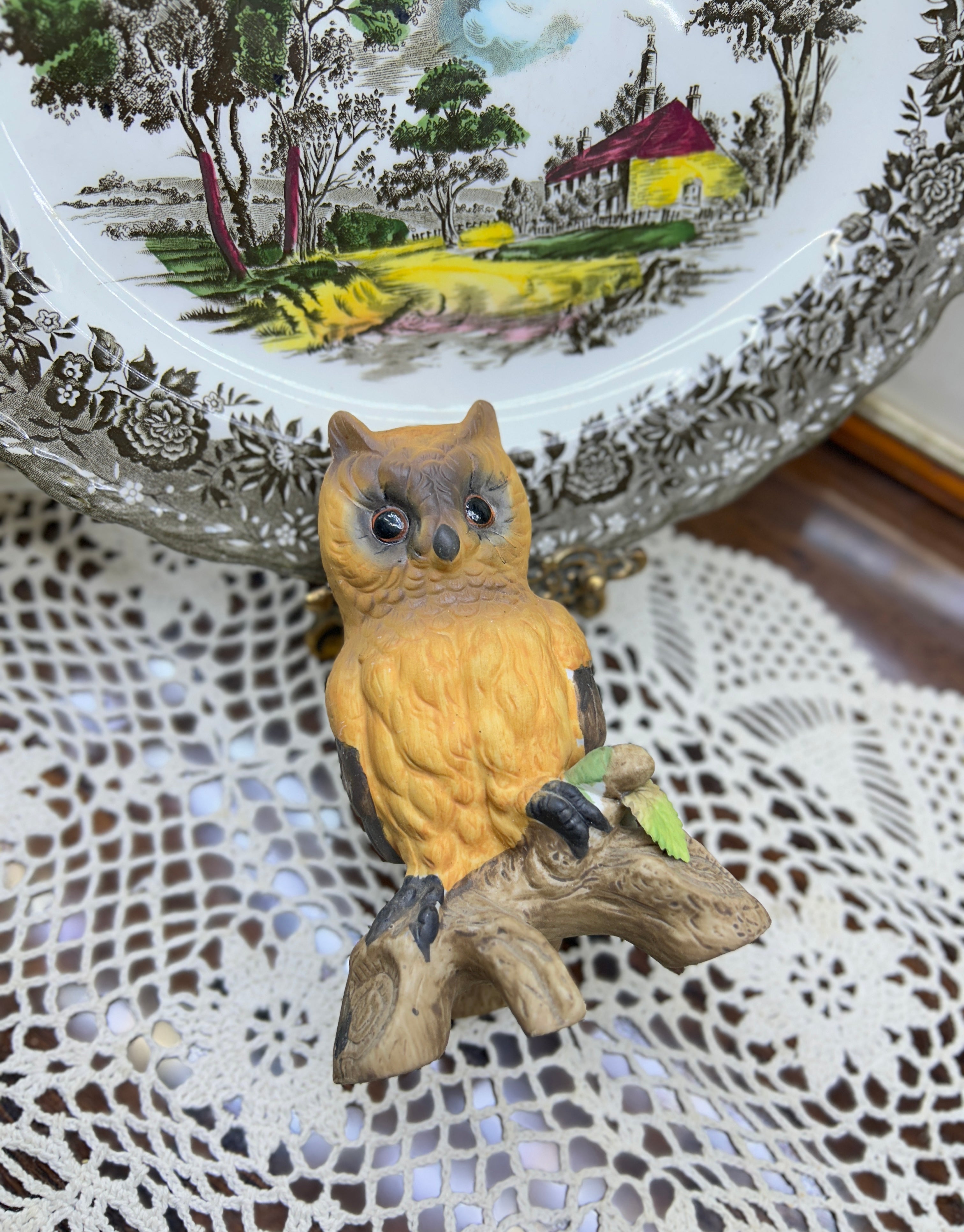 Vintage hand-painted owl figurine 5”