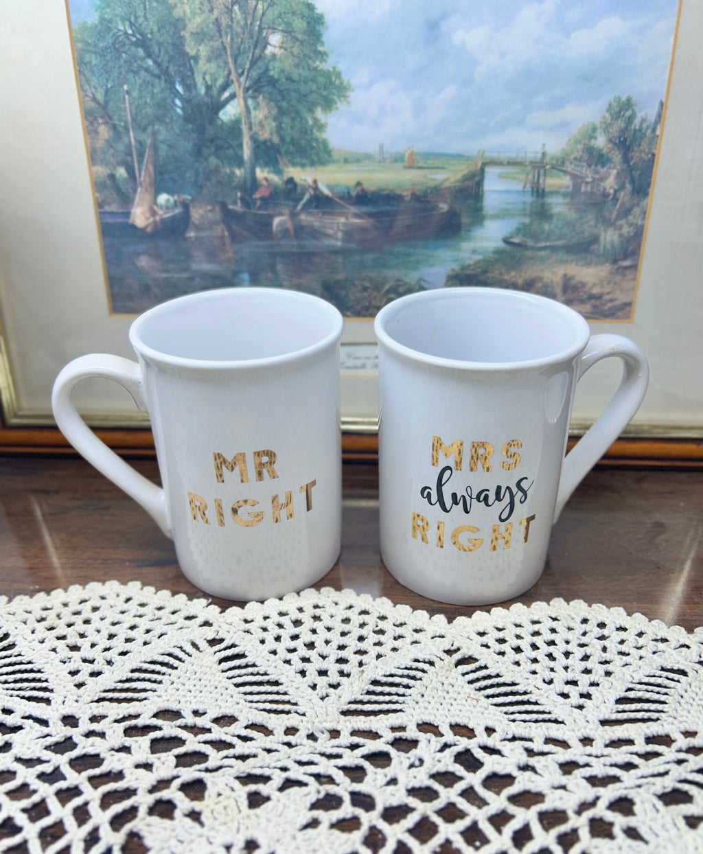 Mr. Right and Mrs. Always Right hot chocolate gift set — ceramic