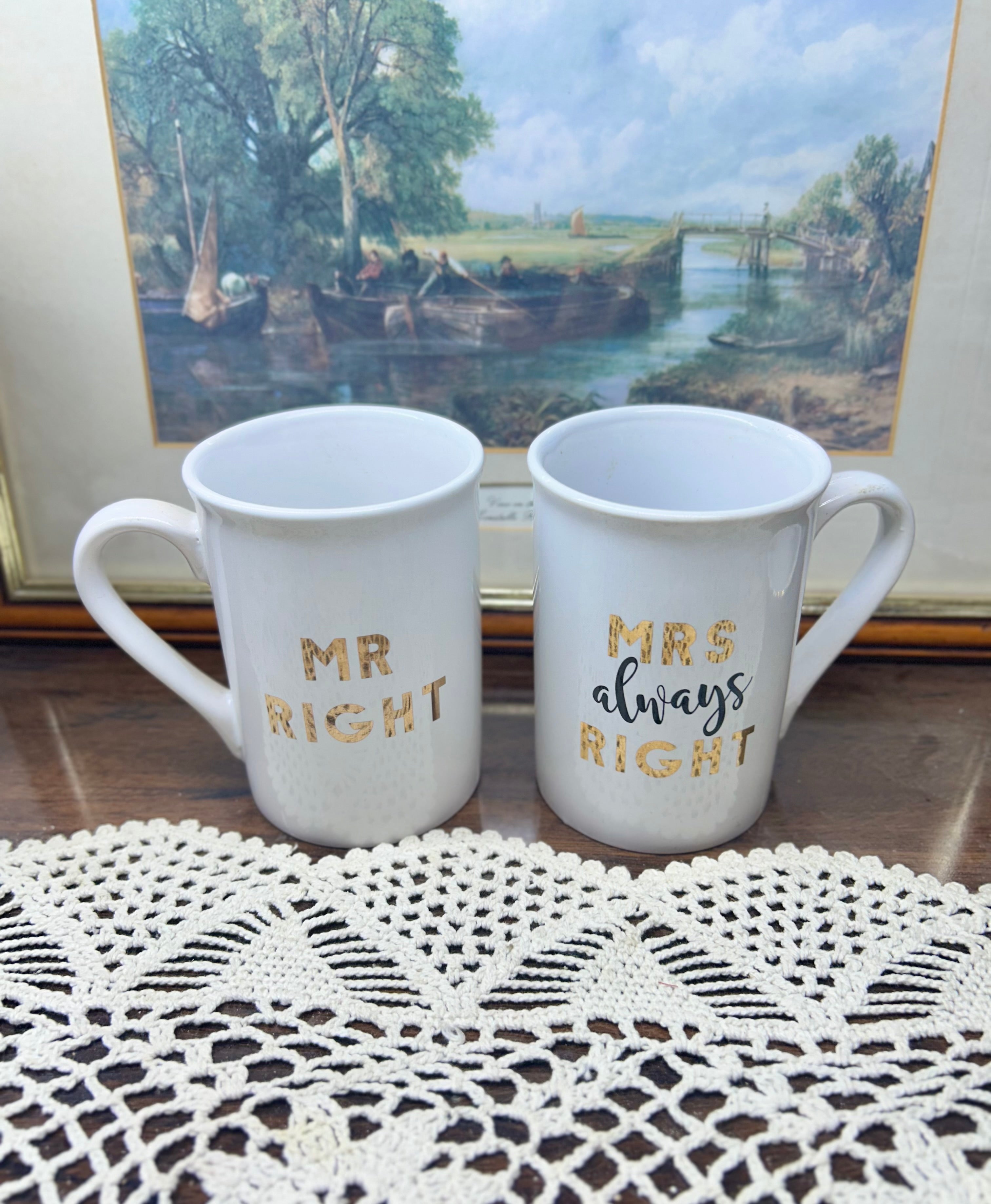 Mr. Right and Mrs. Always Right hot chocolate gift set — ceramic