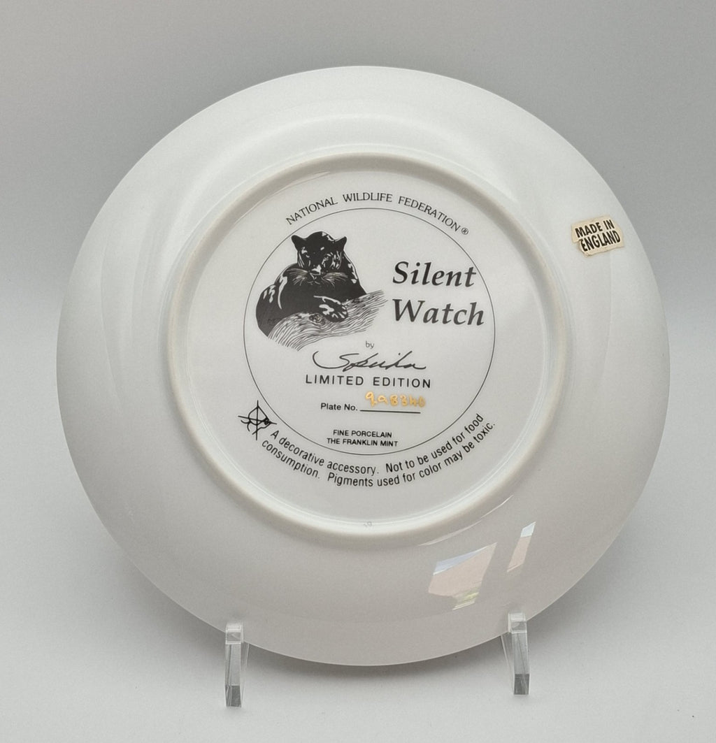 vintage Franklin Mint collector's plate titled "Silent Watch" featuring a black panther 8”