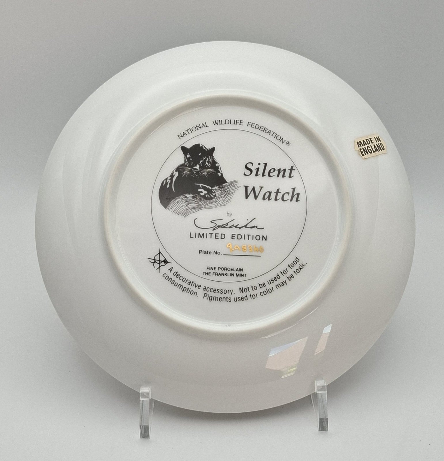 vintage Franklin Mint collector's plate titled "Silent Watch" featuring a black panther 8”