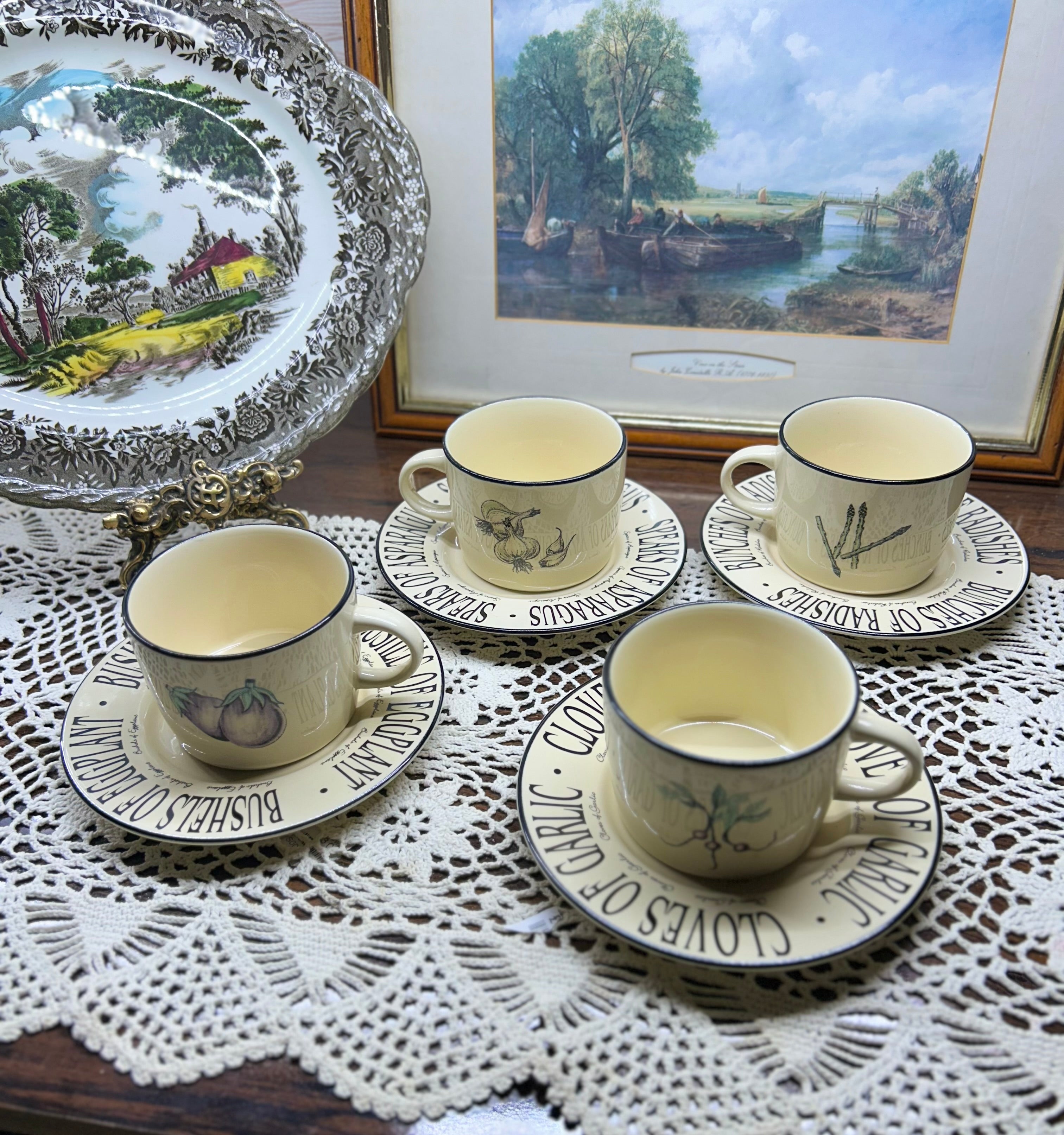 Vintage RAYWARE “Market Garden” ceramic tea set — serving of four