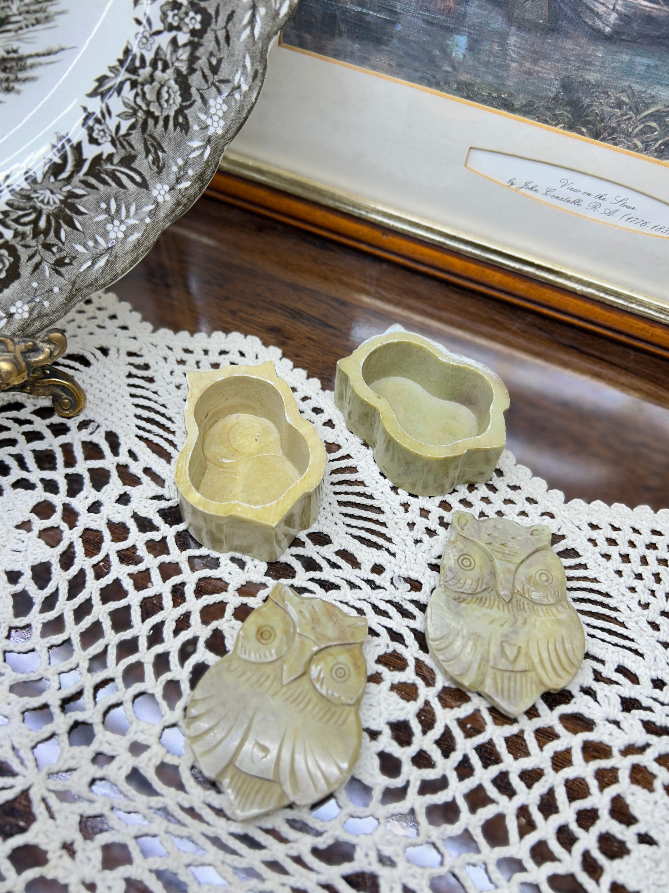 Vintage marble hand-carved owl trinket boxes — Made in India