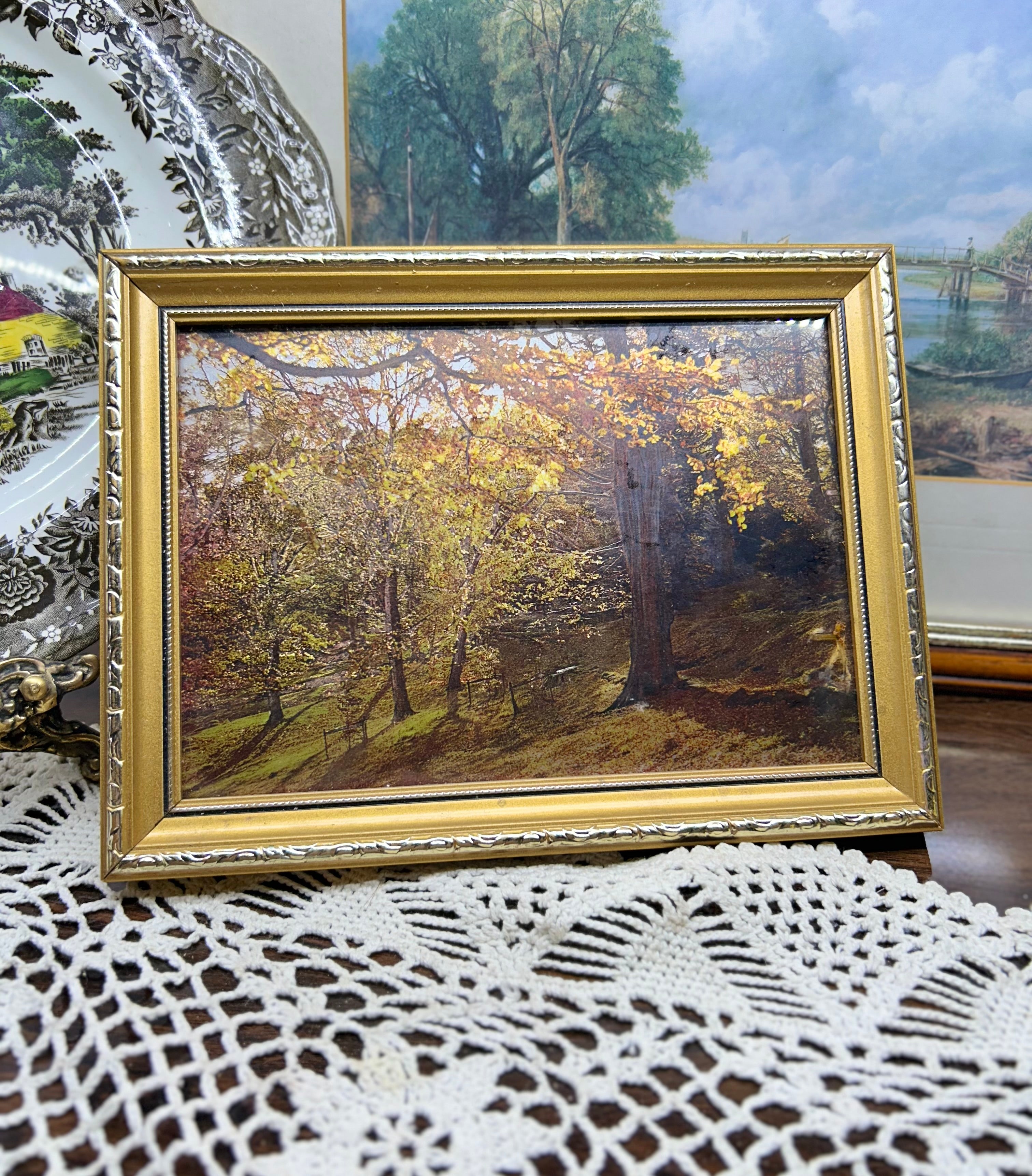 Vintage holographic art framed, titled “golden tranquility”