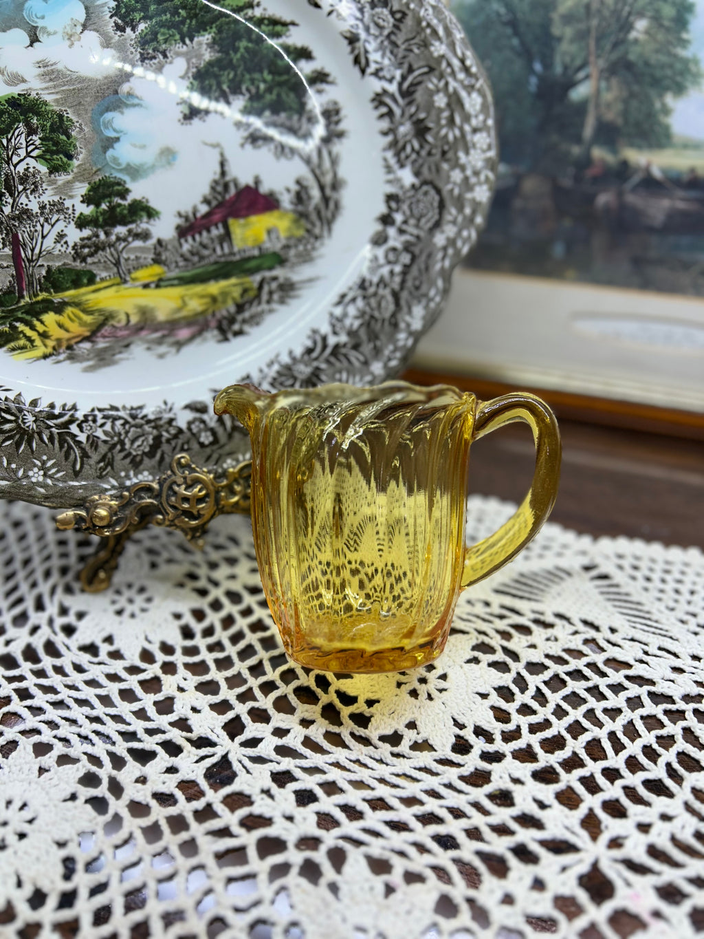 Vintage Bagley Amber Brown Carnival Glass Milk Creamer Jug