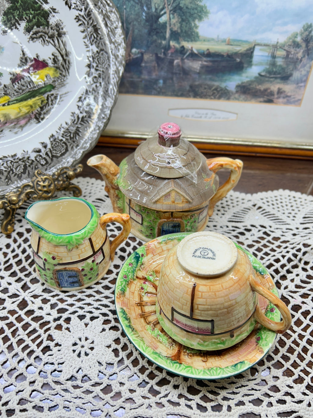 Vintage MARUTOMO cottage ware tea set for one — JAPAN