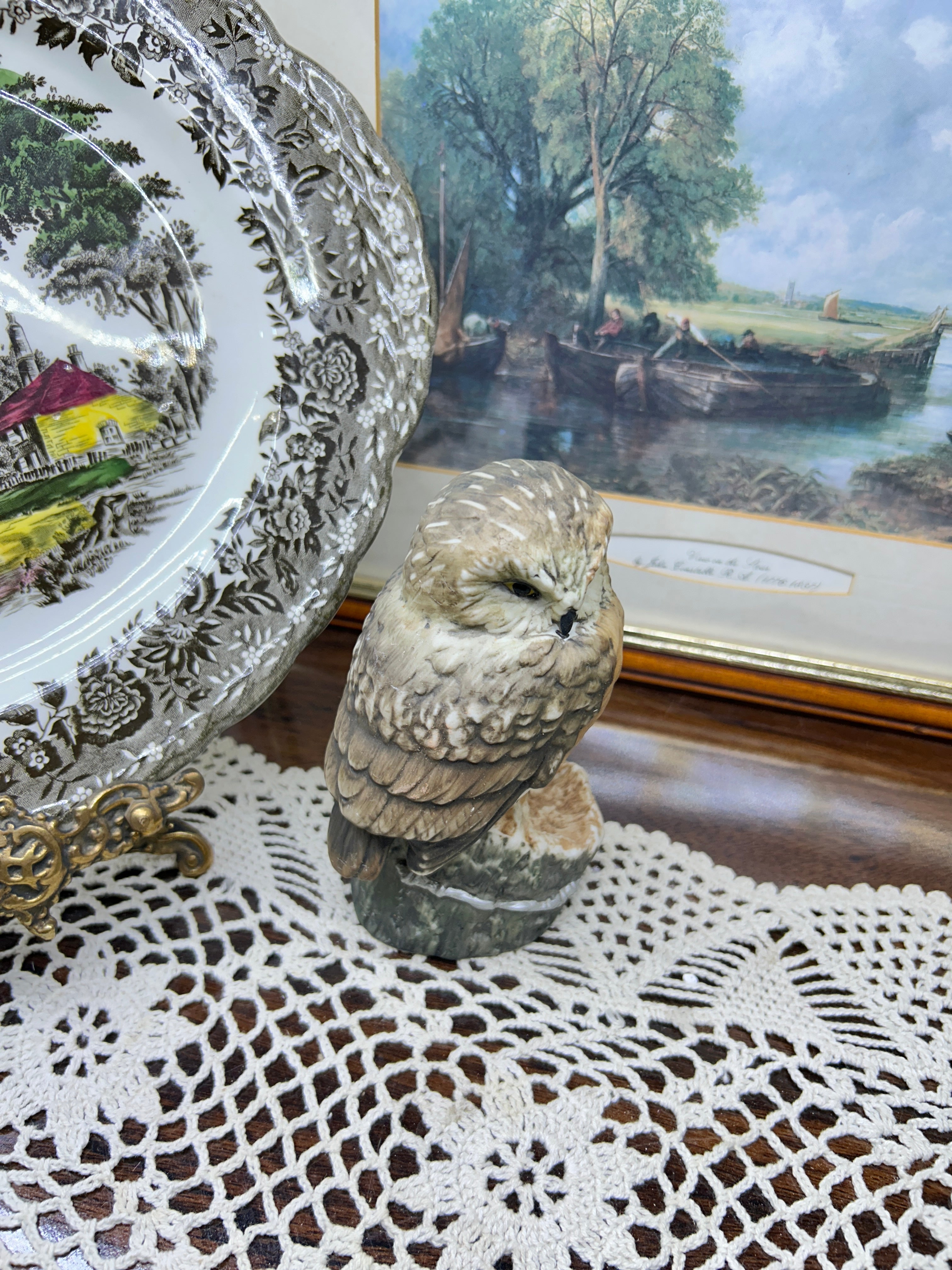 Vintage hand painted owl figurine 5”