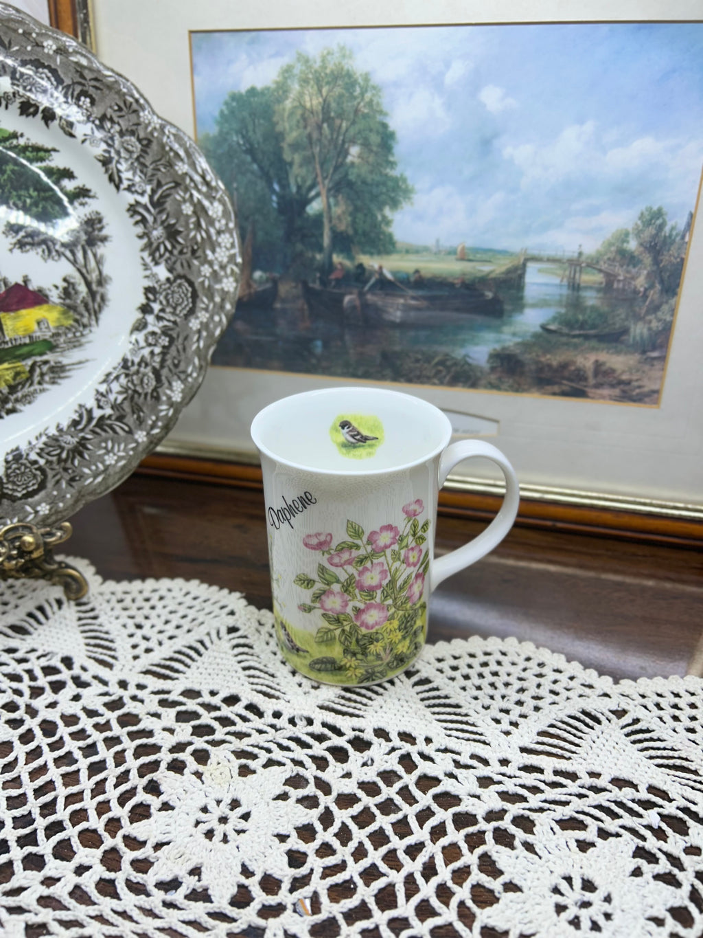 Vintage Fenton “wild roses” mug — fine bone china