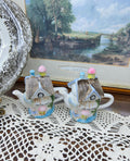 Vintage miniature milk jug teapot English cottages — hand painted porcelain PAIR