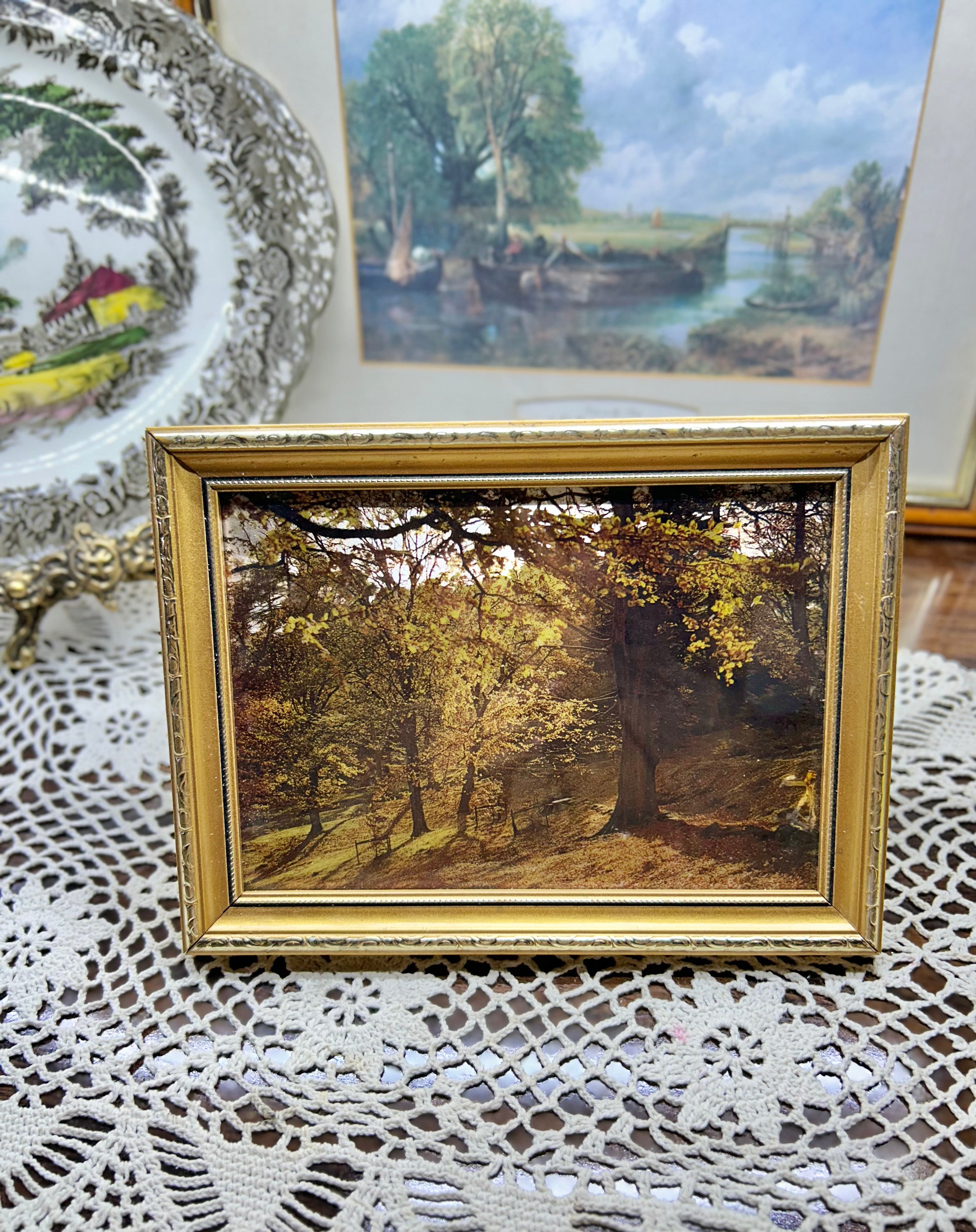 Vintage holographic art framed, titled “golden tranquility”