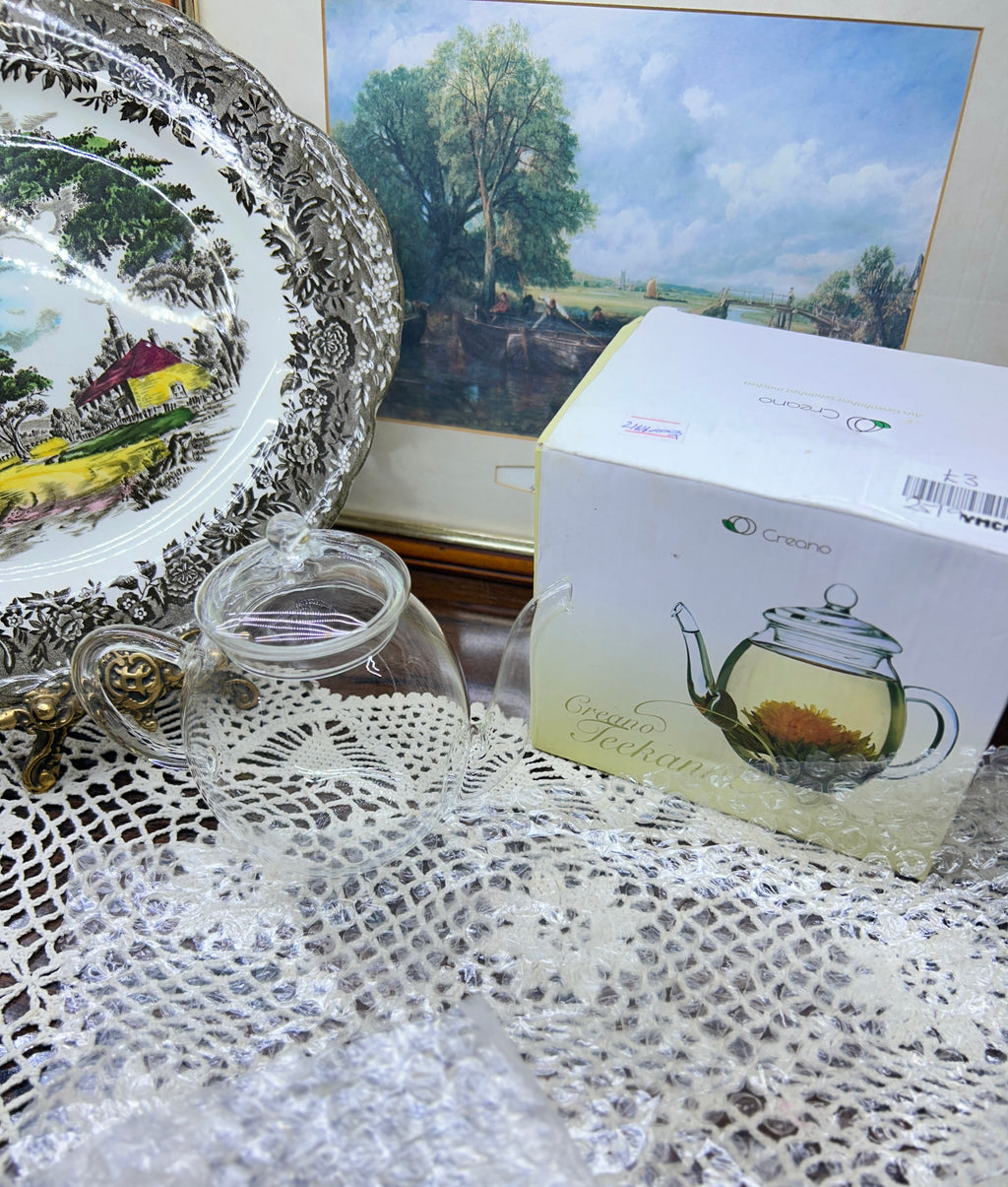 Creano brand 500ml glass teapot designed for blooming tea — boxed