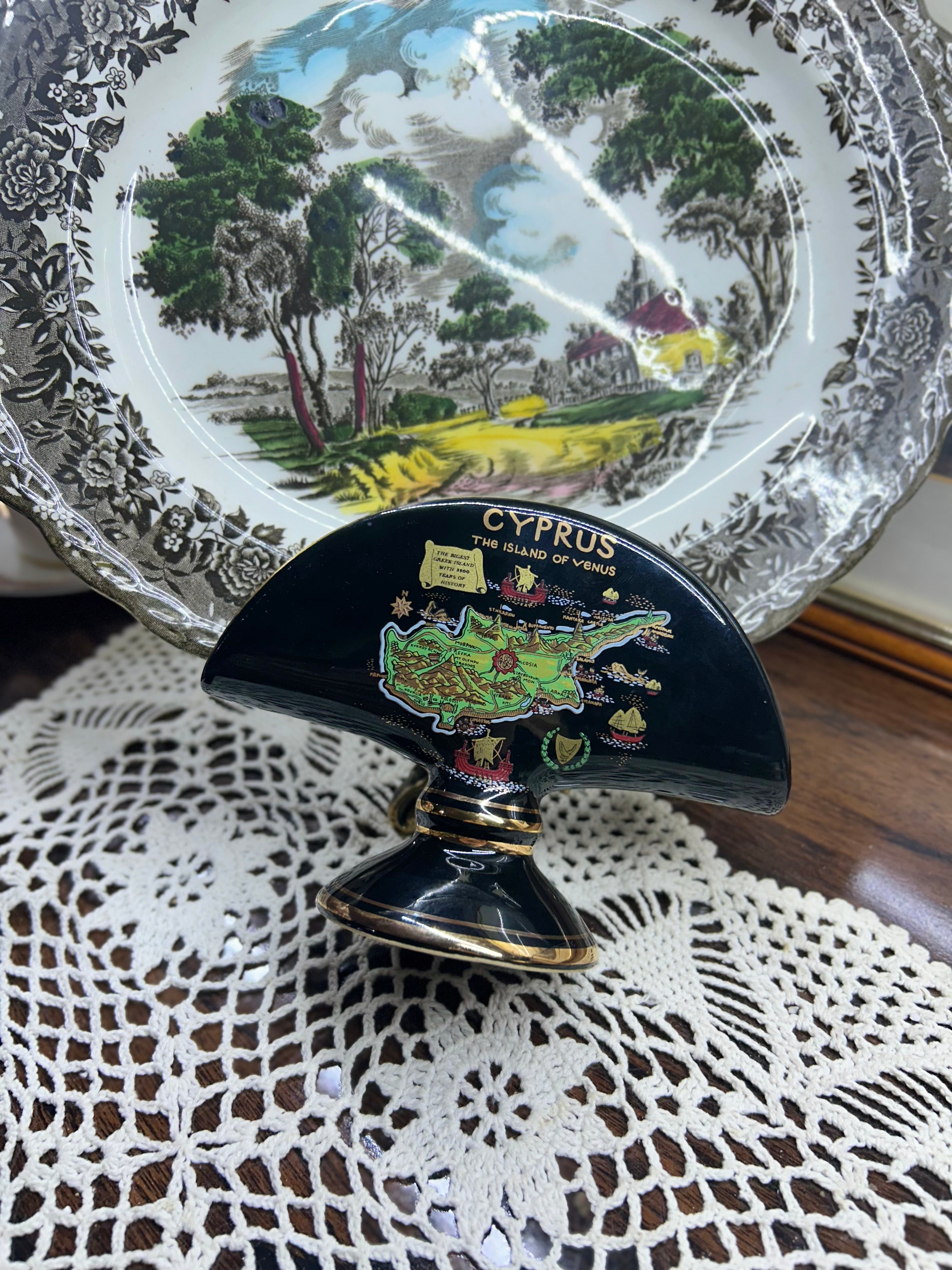 Vintage Stamped Hand Made in GREECE Black 24K Gold Decor CUPRUS Napkin Holder