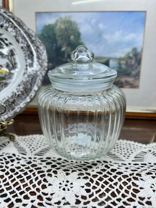 Apothecary Jar Glass Candy Jar Ribbed Glass