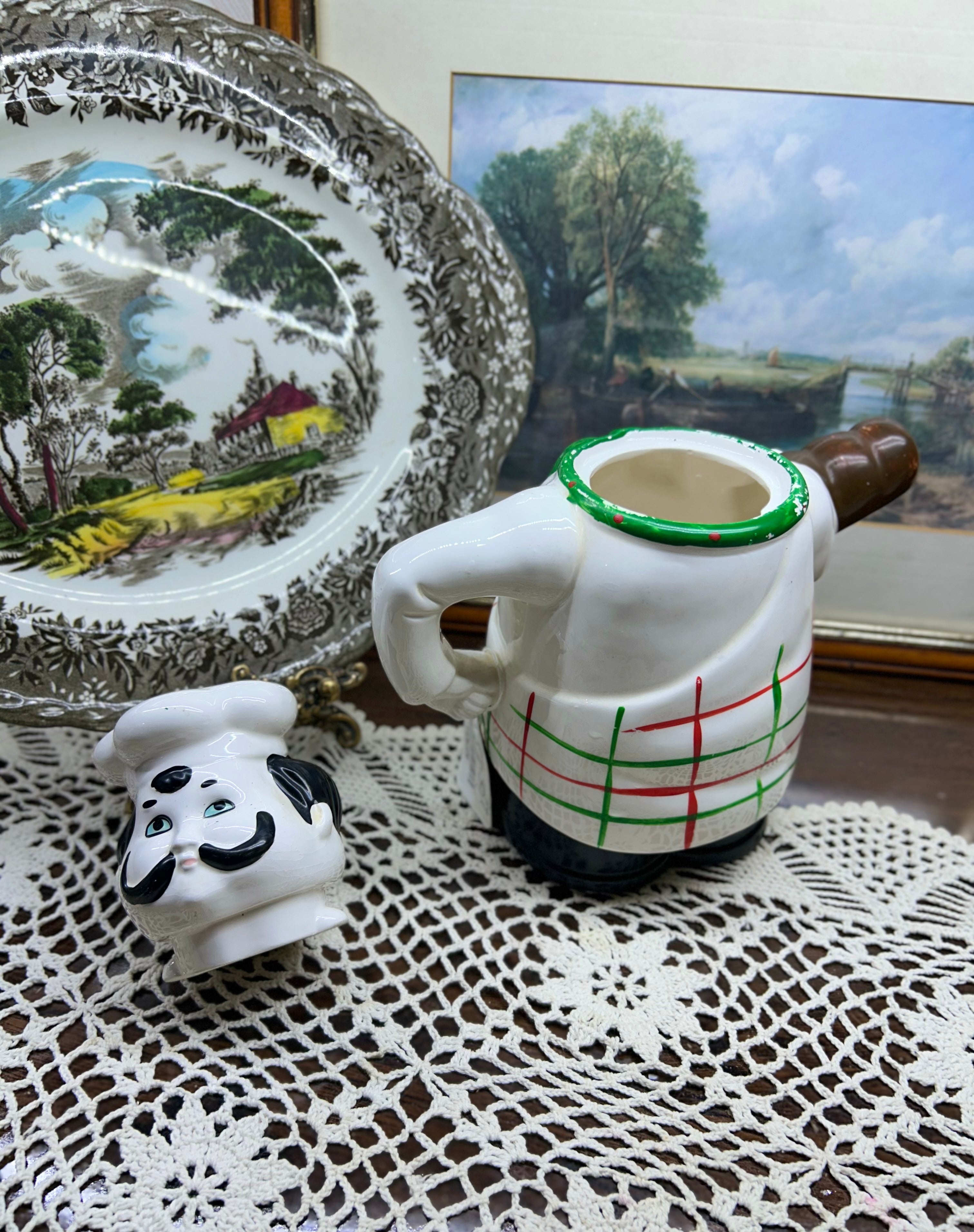 vintage ceramic chef figural teapot