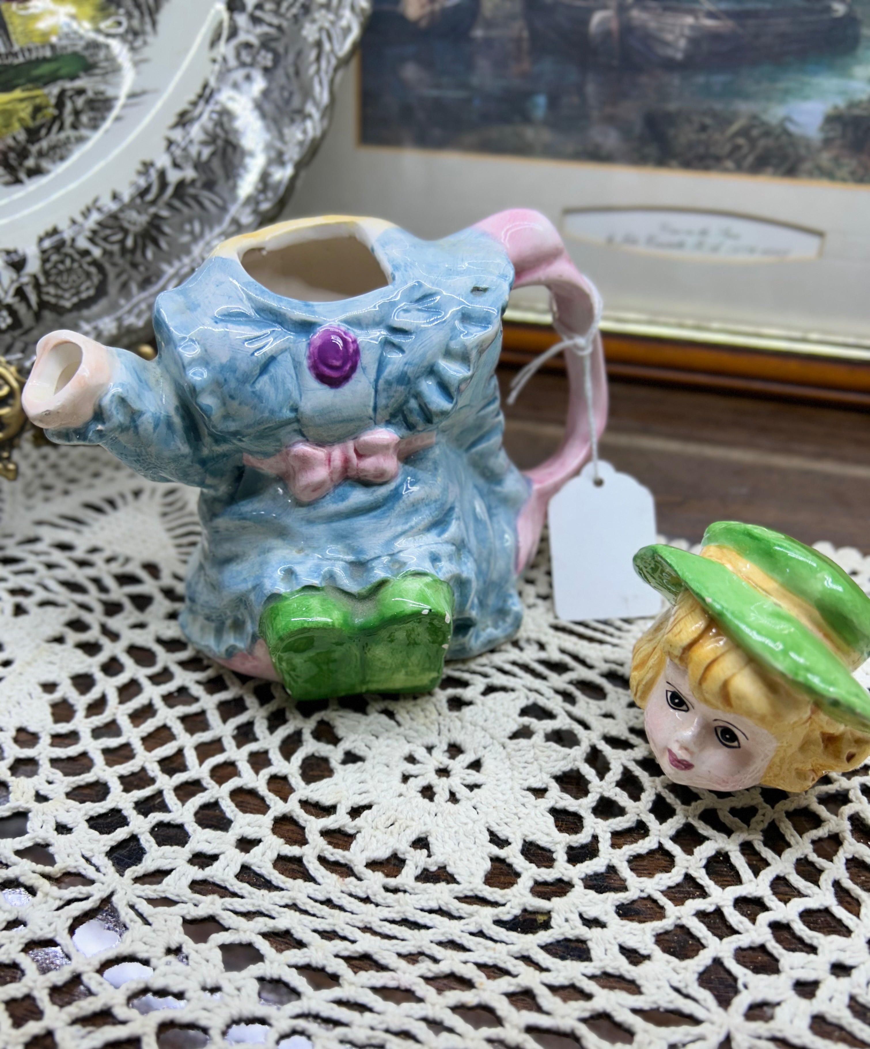 Vintage decorative hand-painted novelty figurine teapot