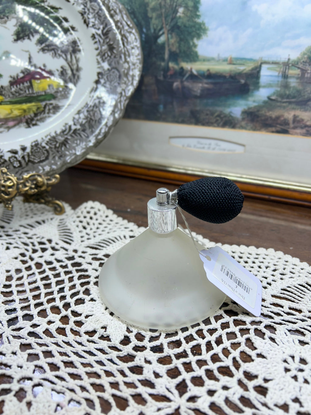 Vintage white matt satin art glass refillable perfume bottle