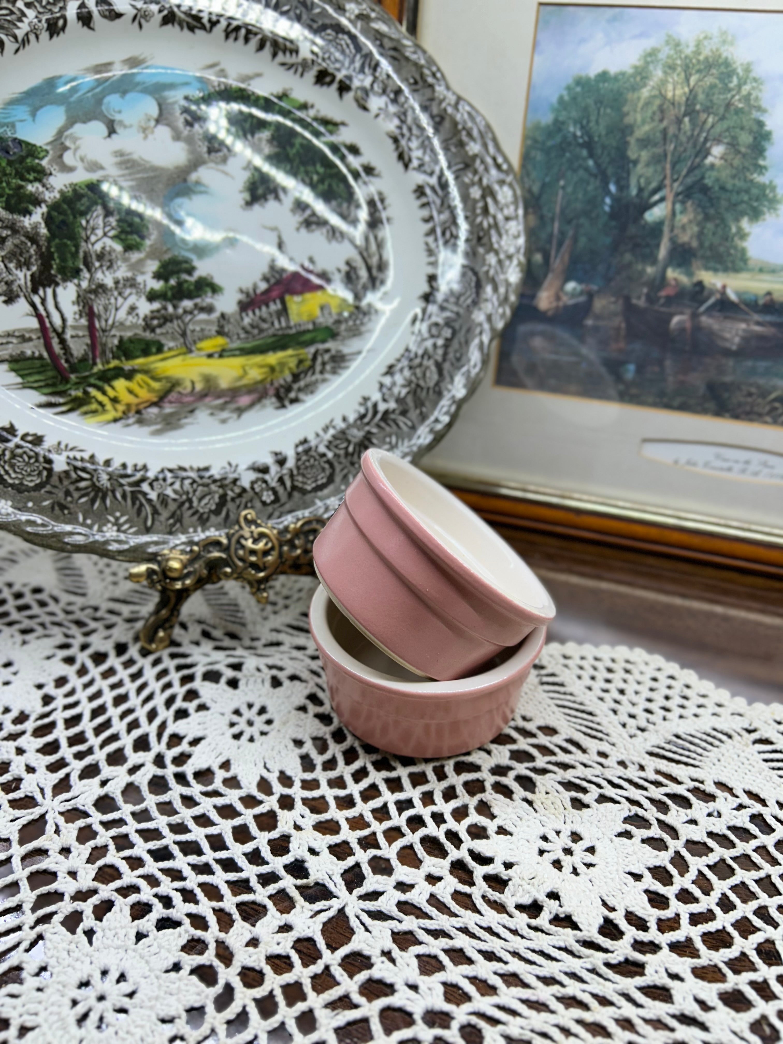 Vintage Cermer stoneware ramekins French baking dishes — SET OF 2