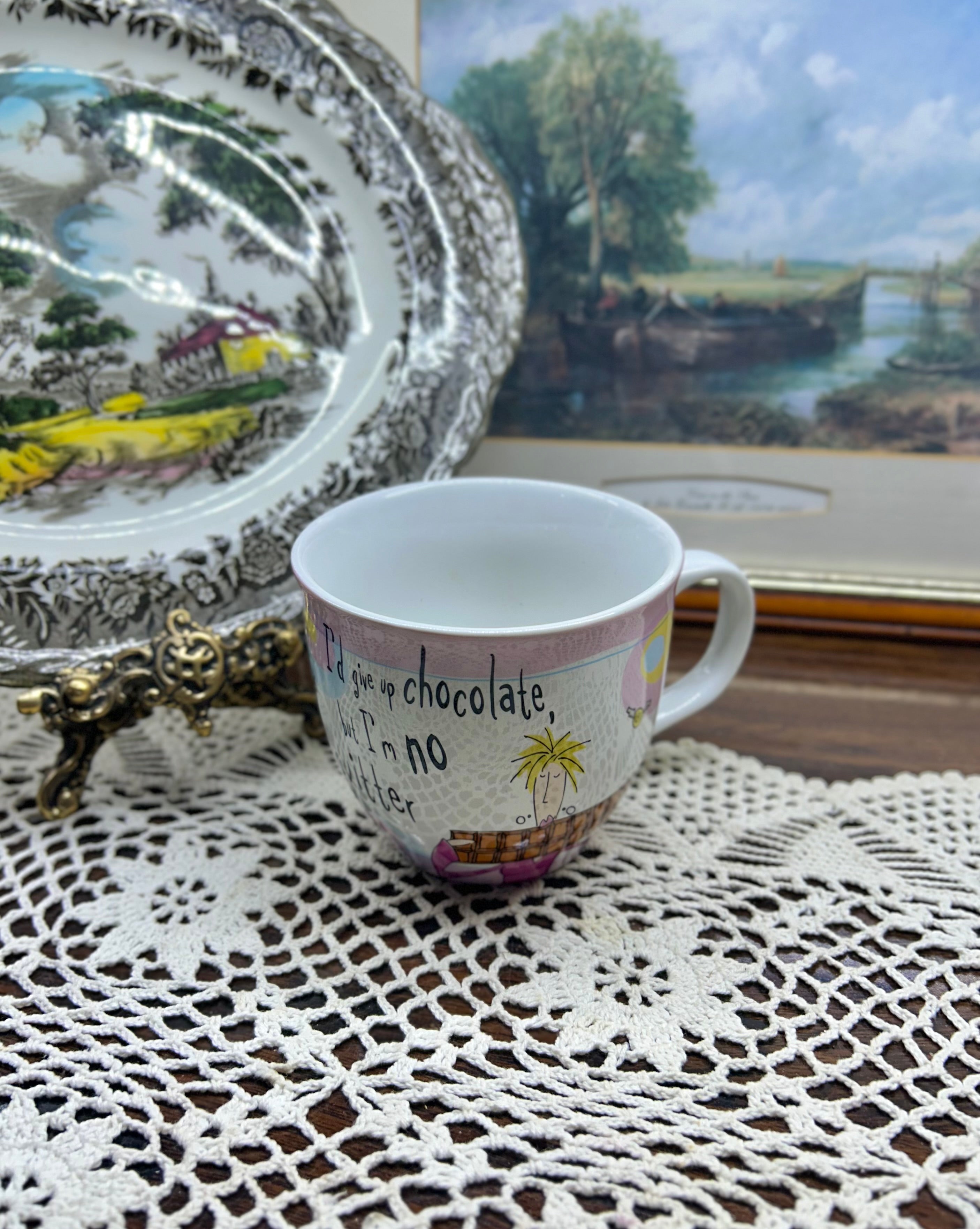 vintage "Born To Shop" collectible hot chocolate mug — England