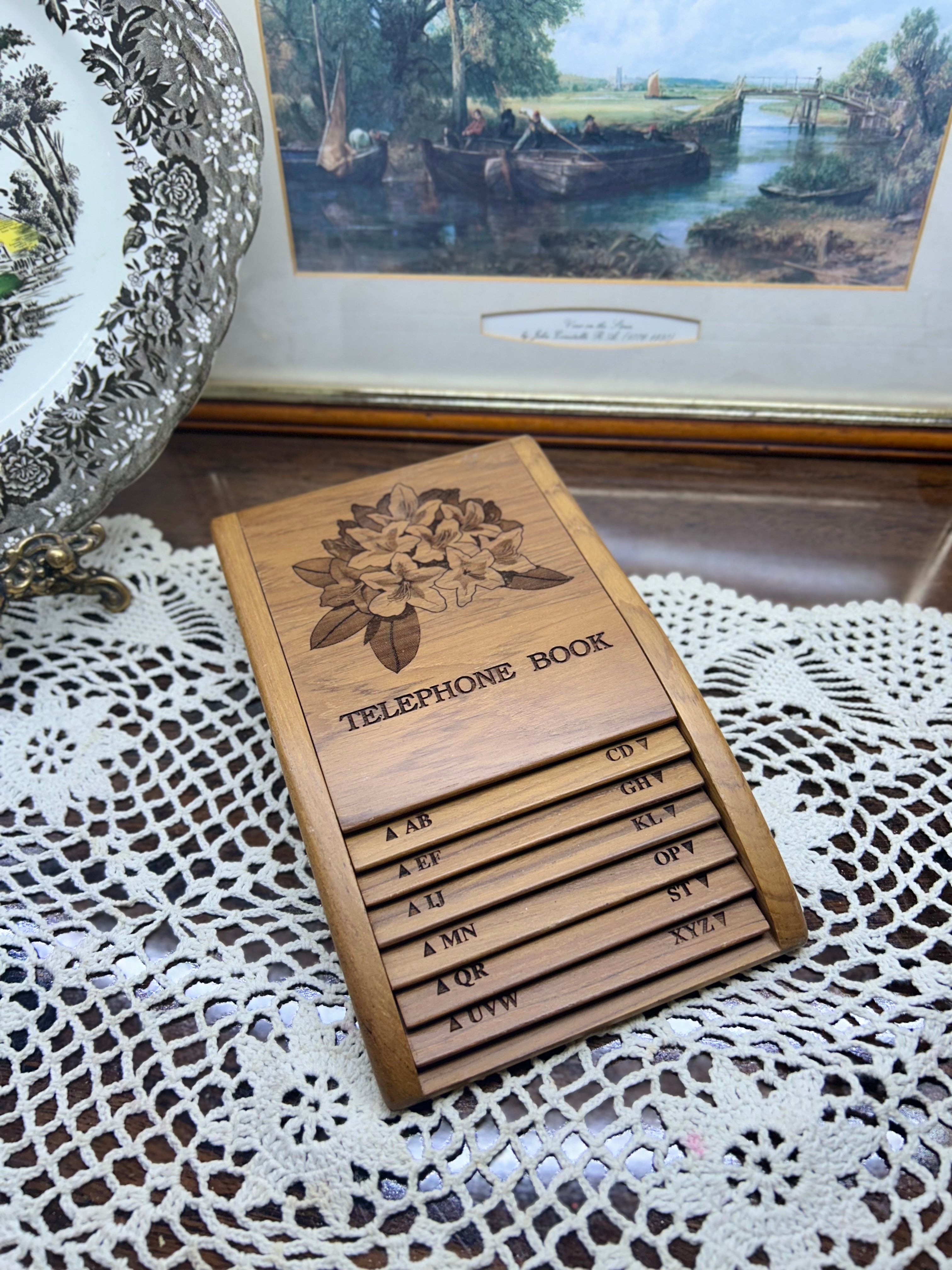 Vintage wooden alphabetical telephone or address book