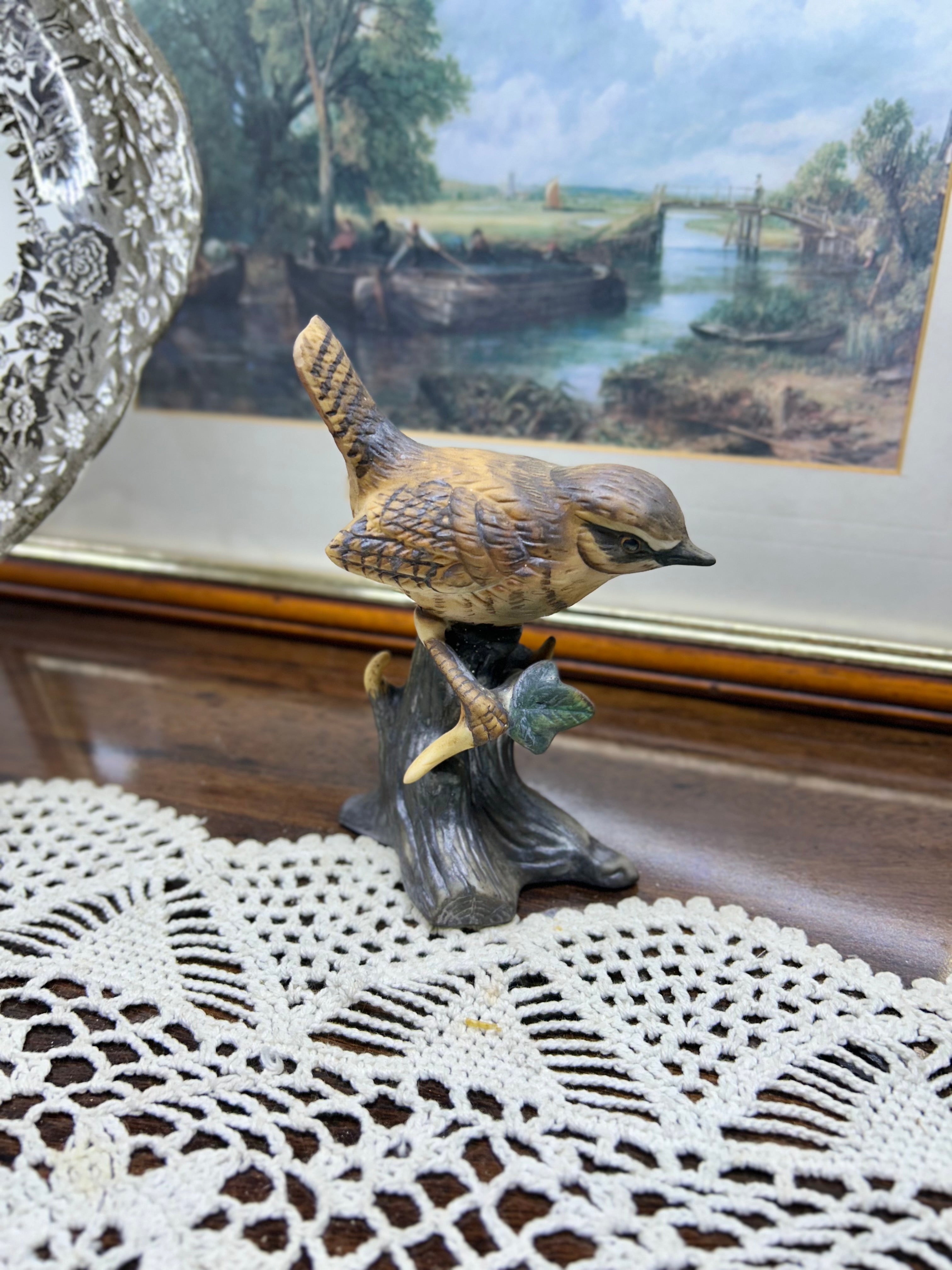 Vintage collectible garden bird figurine — handpainted ceramic